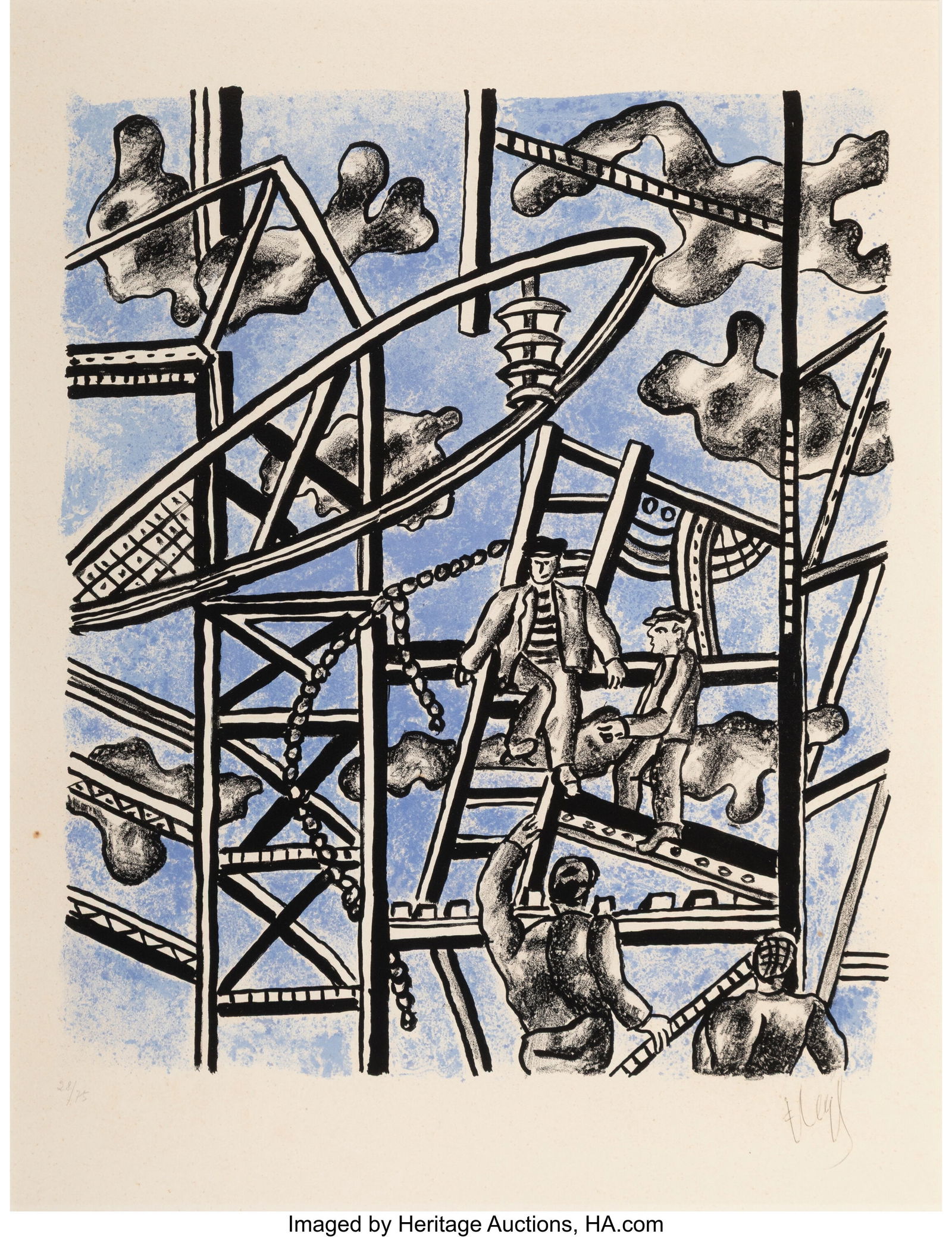 Fernand Leger (1881-1955) Les Constructeurs, 195: Fernand Leger (1881-1955) Les Constructeurs, 1951 Lithograph in colors on Arches paper 20-1/2 x 16 inches (52.1 x 40.6 cm) (sight) Ed. 28&s