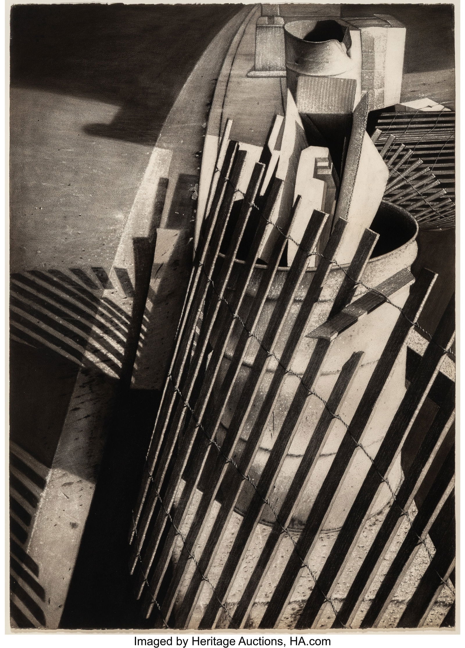 Mel Rosas (b. 1950) Construction II, 1979 Charco: Mel Rosas (b. 1950) Construction II, 1979 Charcoal on paper 41-1/2 x 29-1/2 inches (105.4 x 74.9 cm) (sheet) Property from the Hechinge