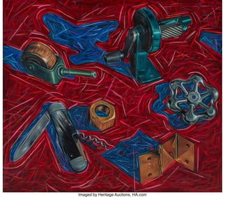 36064: Chuck Johnson (b. 1939) Red Still Life, 1989 Oil