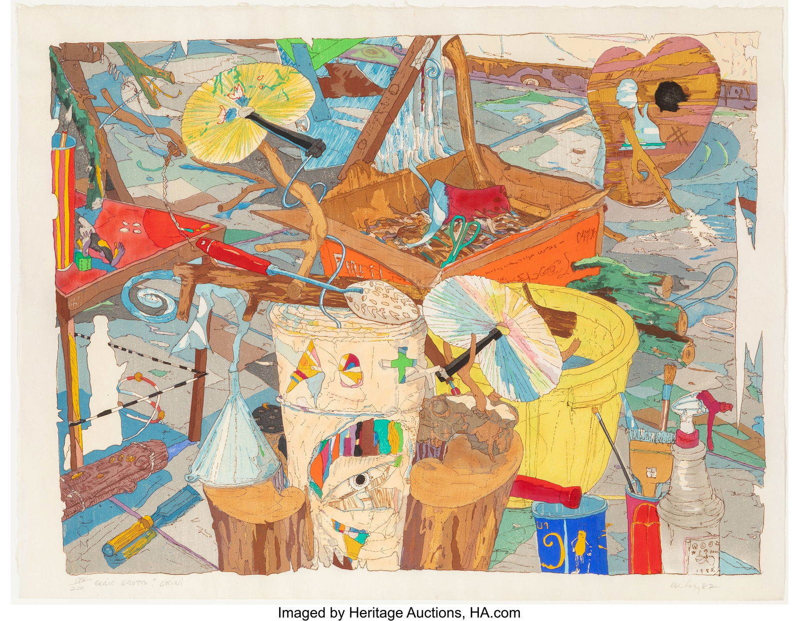 William T. Wiley (1937-2021) Eerie Grotto? Okini: William T. Wiley (1937-2021) Eerie Grotto? Okini, 1982 Woodblock print on Japon paper 22-1/4 x 29-1/4 inches (56.5 x 74.3 cm) (sheet&r