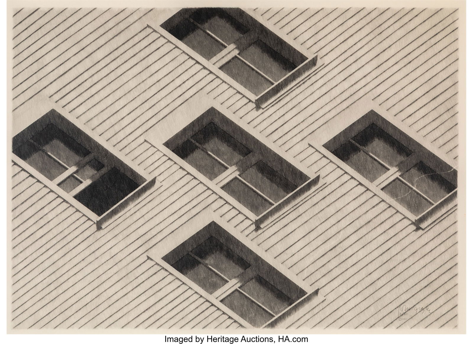 John Grazier (b. 1946) Passing Windows in Fall,: John Grazier (b. 1946) Passing Windows in Fall, 1980-81 Pencil on paper 26-3/4 x 36-3/4 inches (67.9 x 93.3 cm) (sight) Signed and date