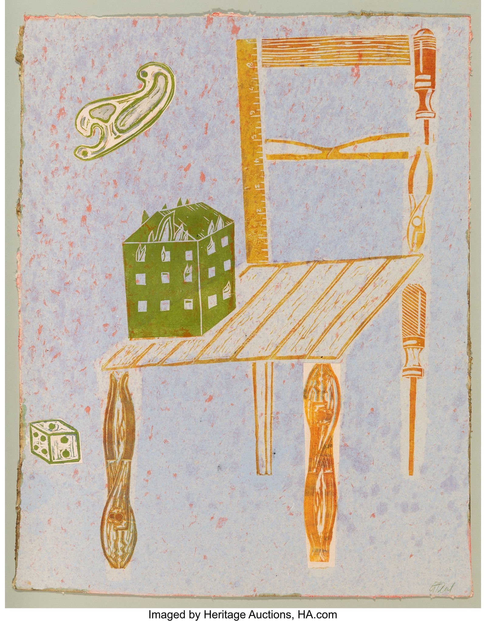 Georgia Deal (b. 1953) Collector's Chair III, 19: Georgia Deal (b. 1953) Collector's Chair III, 1985 Linocut with collage on handmade paper 23-3/4 x 18-1/2 inches (60.3 x 47.0 cm) (sheet&rpa