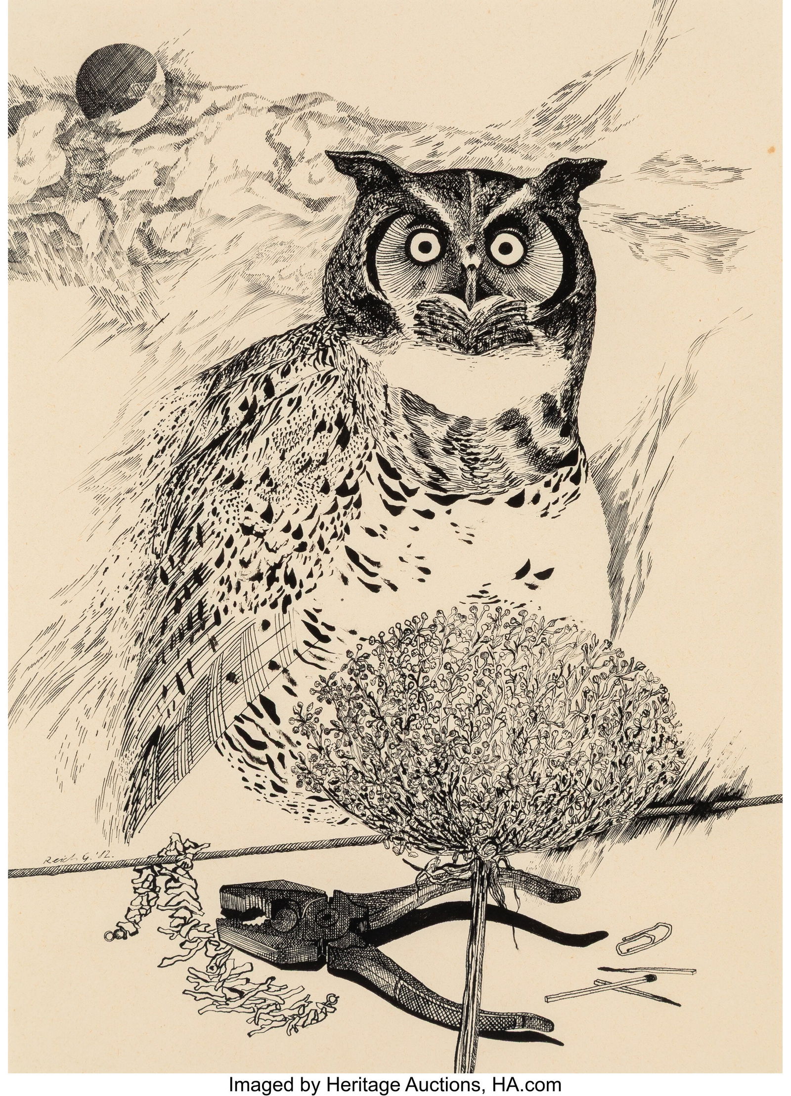 Reich (20th Century) Owl and Pliers, 1982 Ink on (1 of 3)