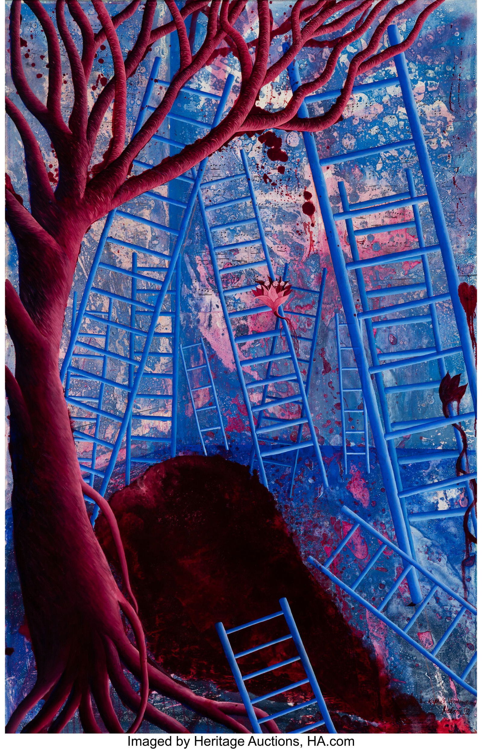 Helma (20th Century) Zu Kafka's Verwandlung, 199: Helma (20th Century) Zu Kafka's Verwandlung, 1992 Oil and paper collage on canvas 61 x 39-3/4 inches (154.9 x 101.0 cm) Signed, dated, and title