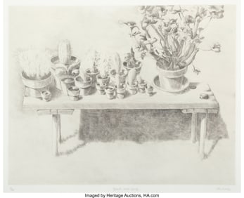 36287: Pat Hardy (b. 1940) Bench with Cactii, 1974 Etch