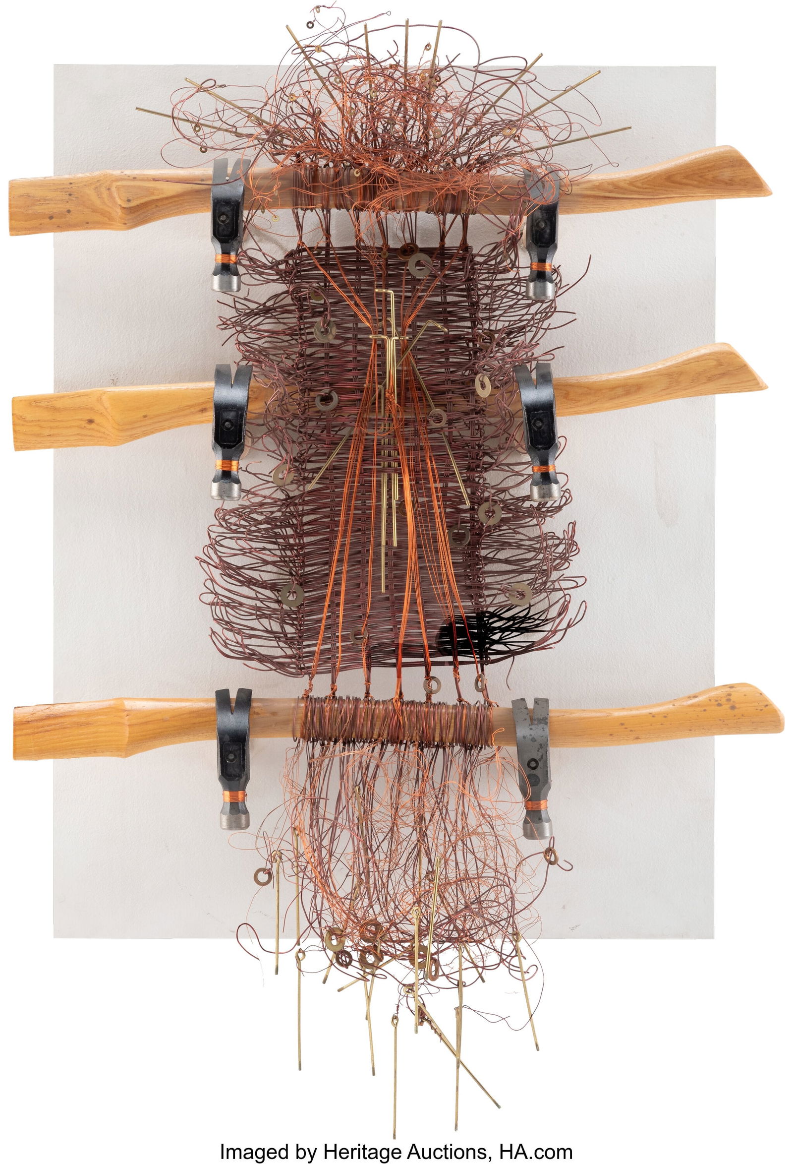 Linda Thern-Smith (b. 1946) Tapestry, 1986-1990: Linda Thern-Smith (b. 1946) Tapestry, 1986-1990 Tools, handles, and copper 38 x 27-1/2 x 7-1/2 inches (96.5 x 69.8 x 19.1 cm)