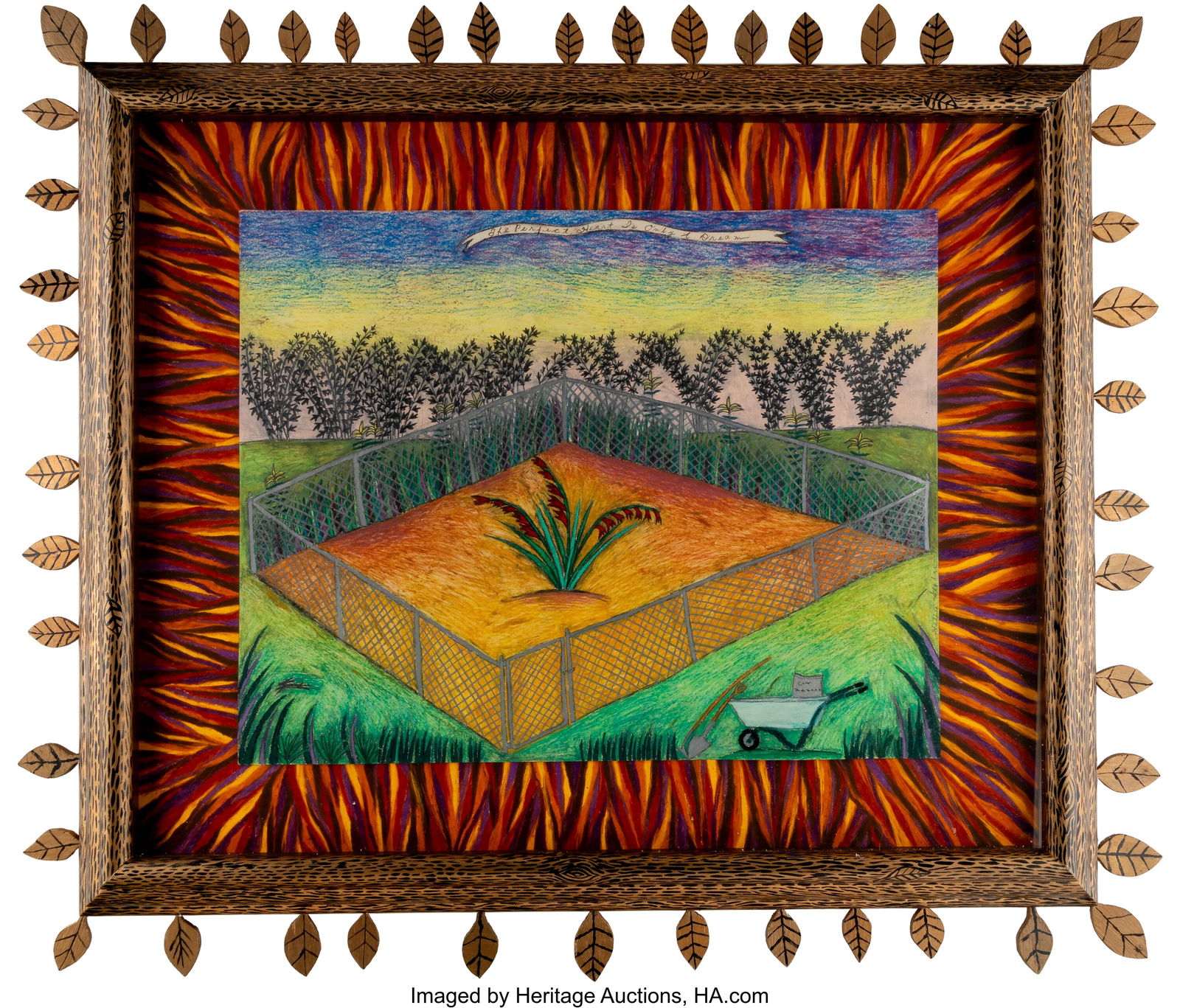 Hollis Sigler (1948-2001) The Perfect Heart Is O: Hollis Sigler (1948-2001) The Perfect Heart Is Only A Dream, 1990 Oil pastel on paper with painted artist's frame 17-1/2 x 22-1/2 inches (44.5 x 57.1