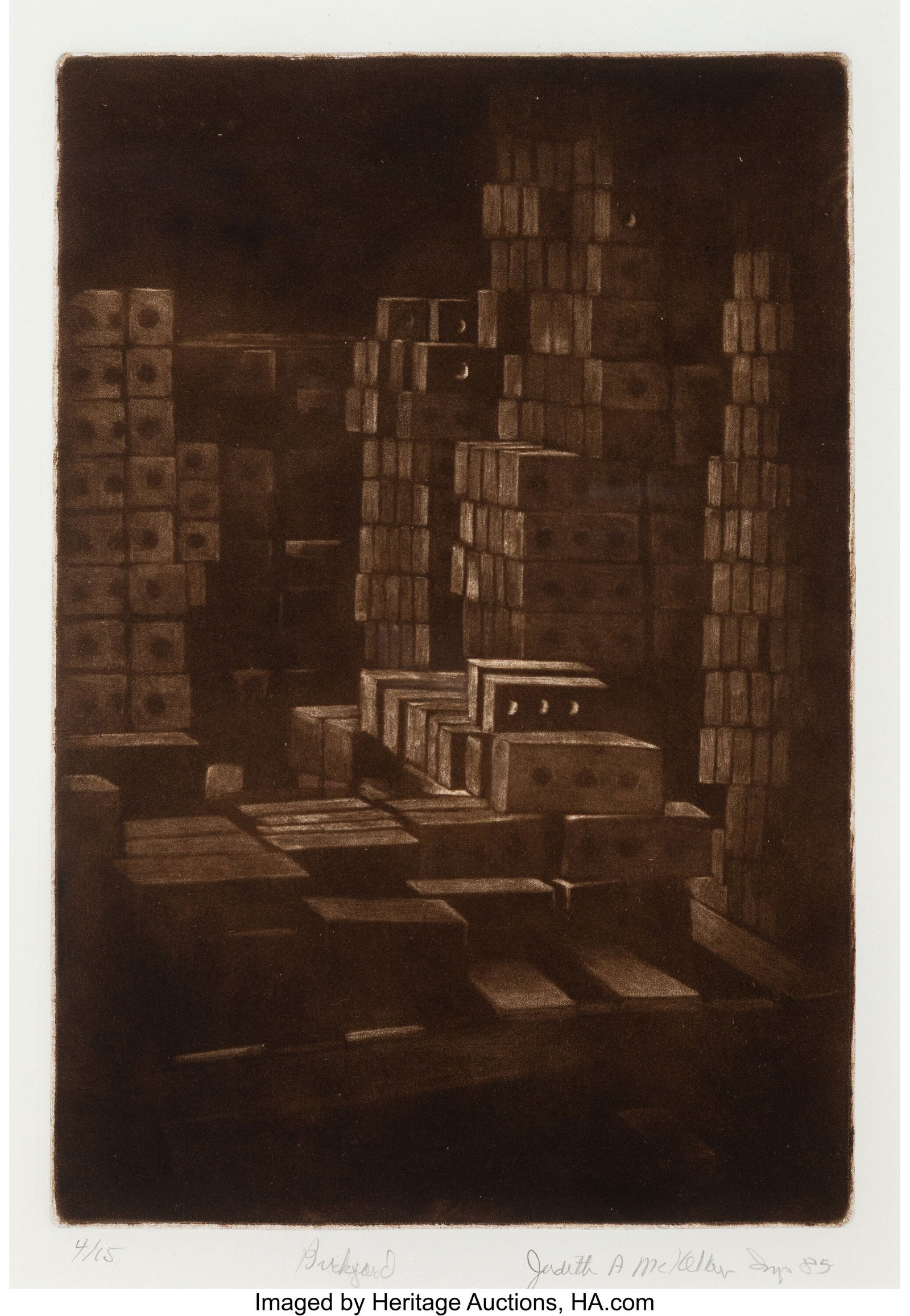 Judith McKellar (20th Century) Brickyard, 1975 M: Judith McKellar (20th Century) Brickyard, 1975 Mezzotint on wove paper 13 x 9 inches (33.0 x 22.9 cm) (sight) Ed. 4/15 Signed,