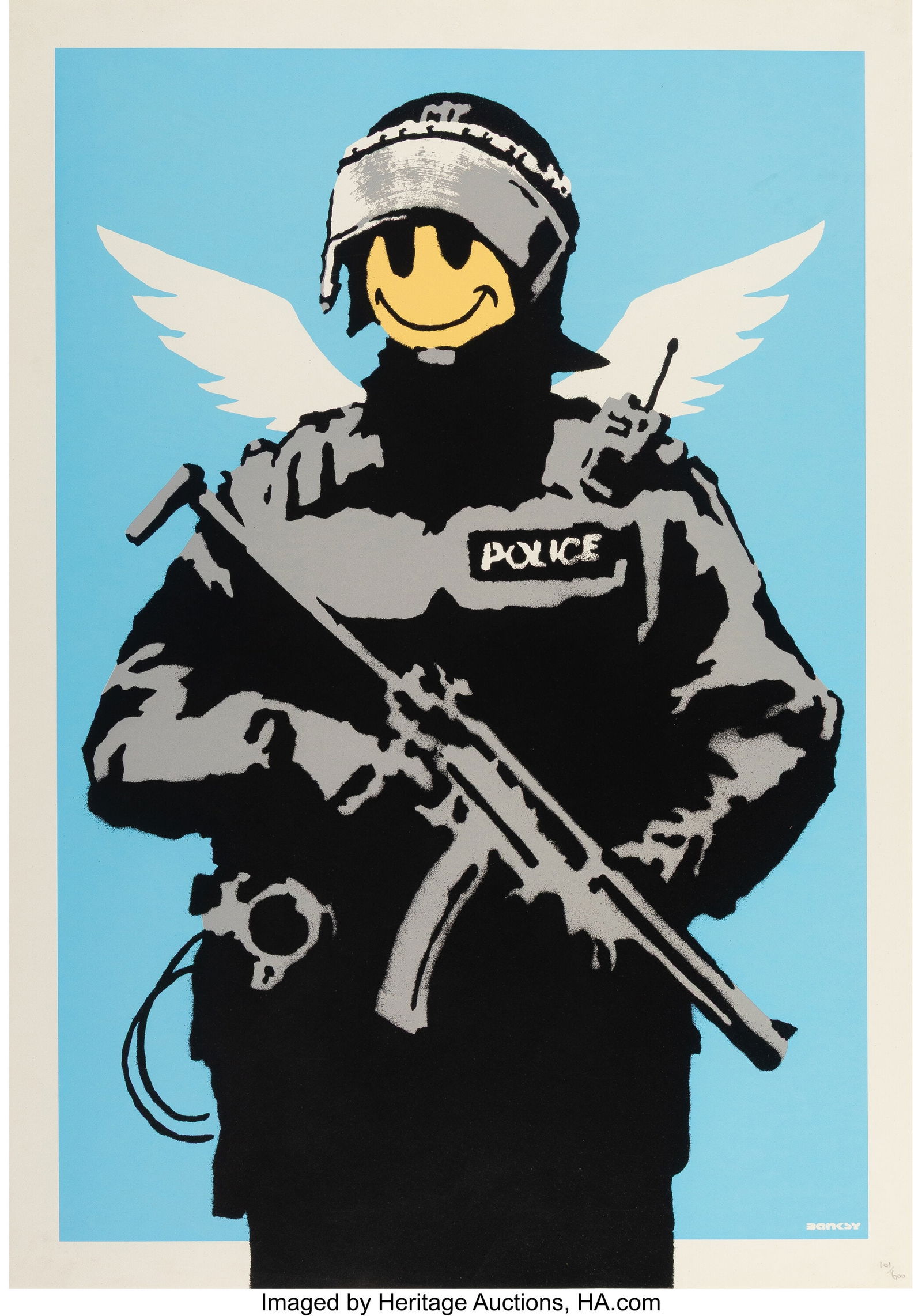 Banksy (b. 1974) Flying Copper, 2003 Screenprint: Banksy (b. 1974) Flying Copper, 2003 Screenprint in colors on wove paper 39-3/8 x 27-5/8 inches (100.1 x 70.1 cm) (sheet) Ed. 10