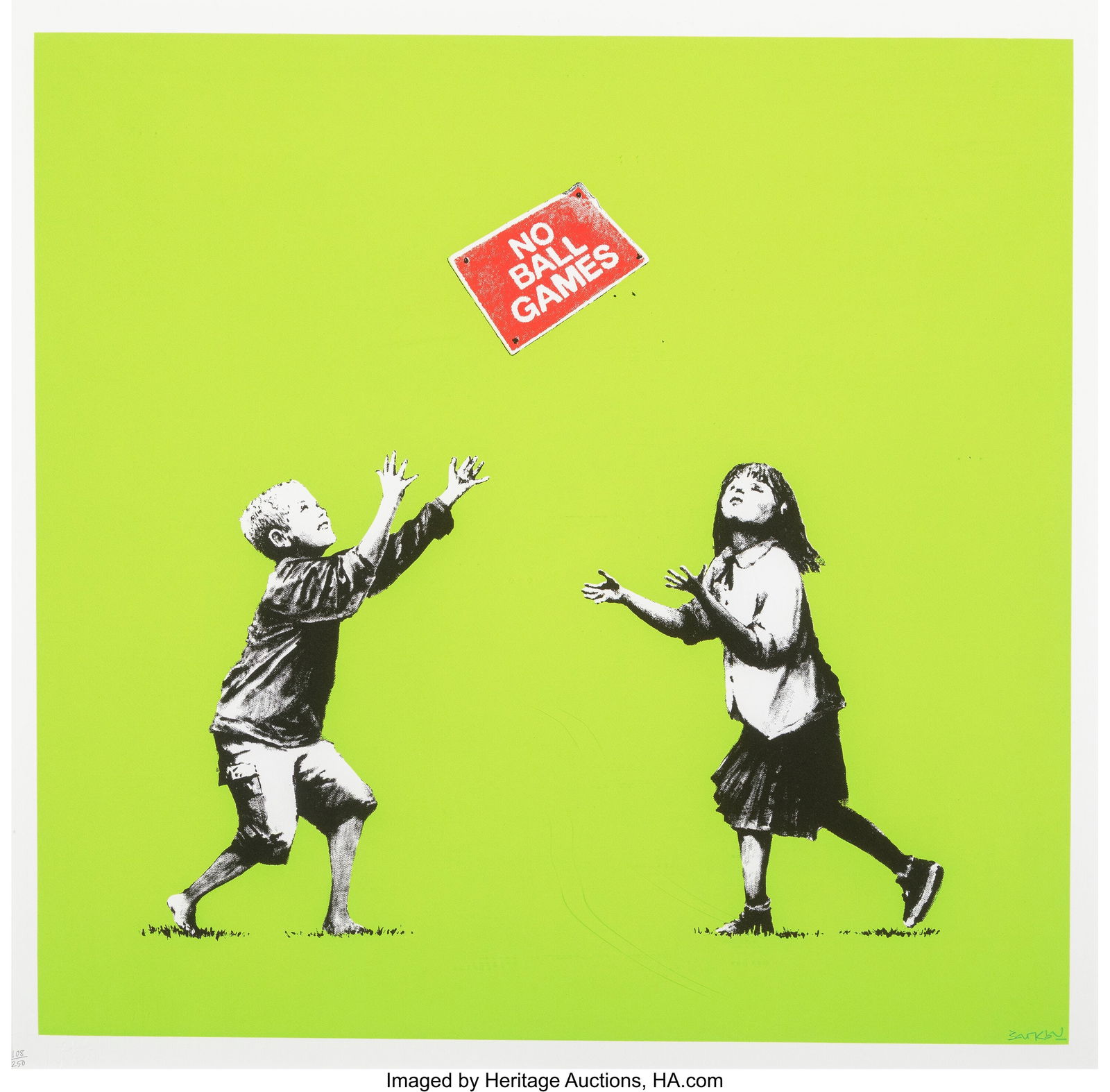 Banksy (b. 1974) No Ball Games (Green), 2009 Scr: Banksy (b. 1974) No Ball Games (Green), 2009 Screenprint in colors on wove paper 26-1/4 x 27-1/2 inches (66.7 x 69.8 cm) (sheet&rp