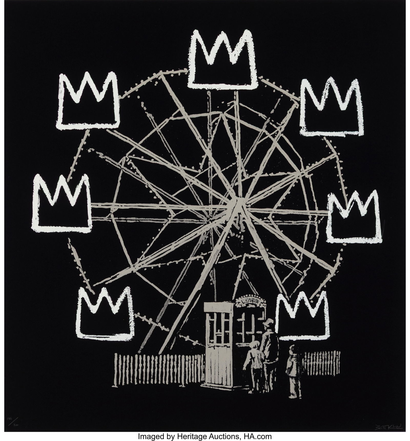 Banksy (b. 1974) Banksquiat (Black), 2019 Screen: Banksy (b. 1974) Banksquiat (Black), 2019 Screenprint on wove paper 27-1/2 x 27-1/2 inches (69.8 x 69.8 cm) (sheet) Ed&period