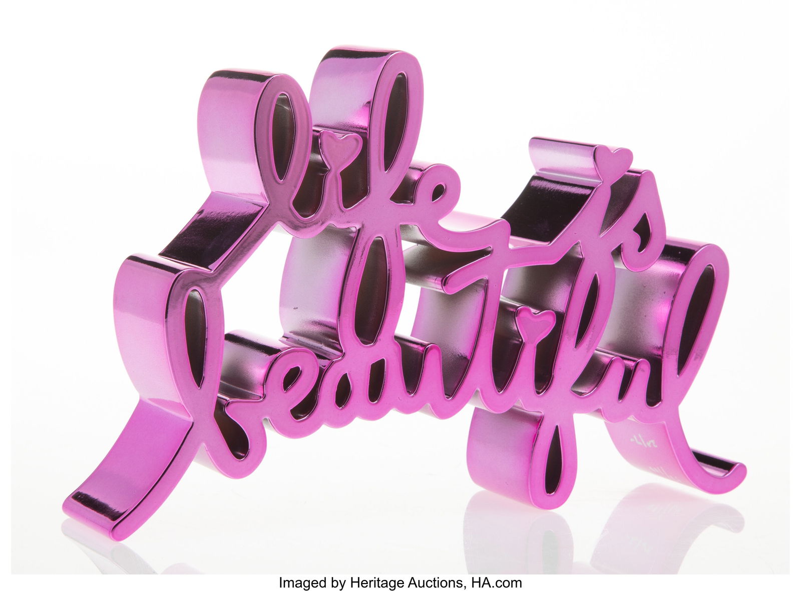 Mr. Brainwash (b. 1966) Life is Beautiful (Pink): Mr. Brainwash (b. 1966) Life is Beautiful (Pink), 2017 Painted cast resin 5 x 8-1/2 x 1-1/2 inches (12.7 x 21.6 x 3.8 cm)