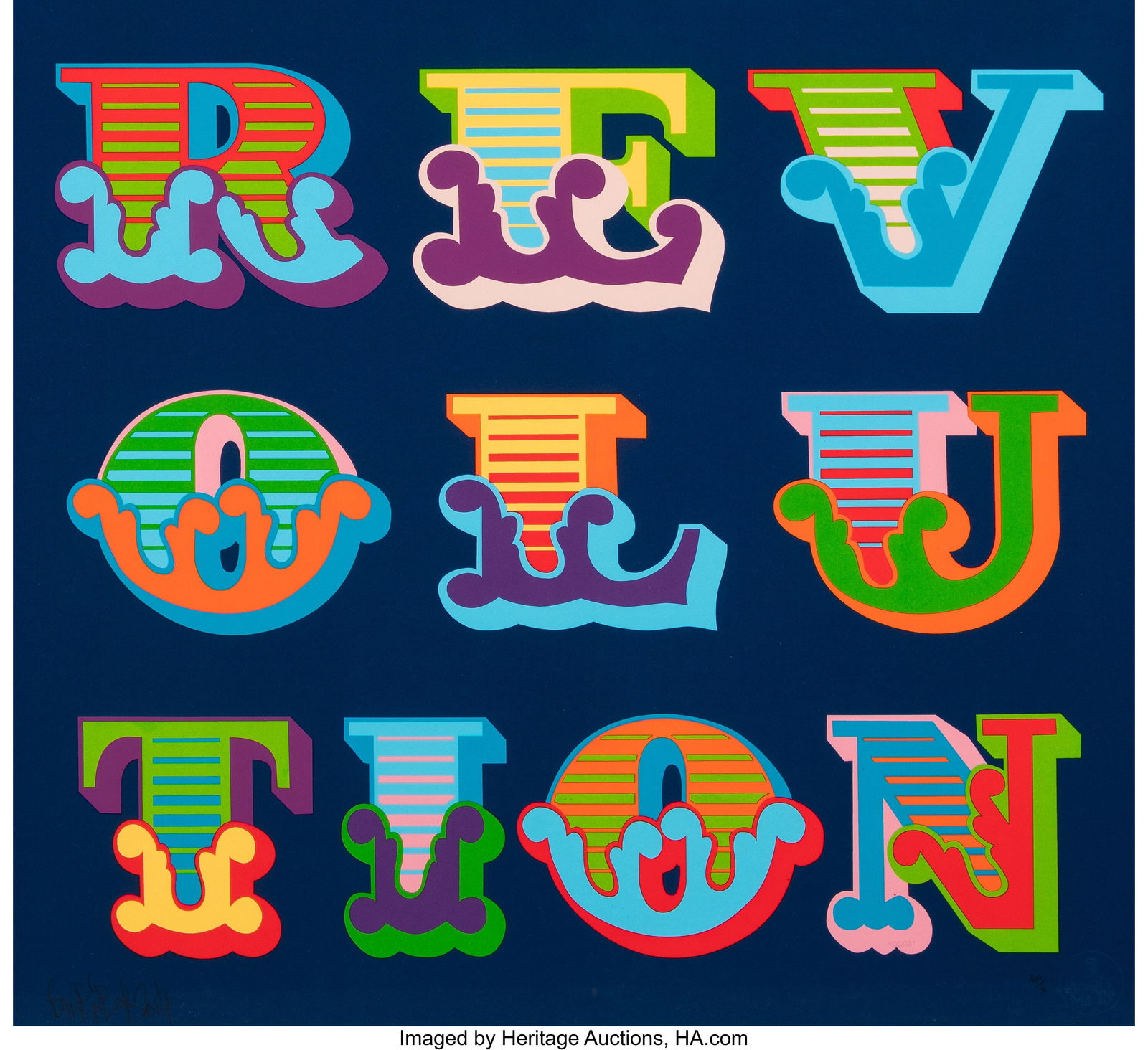 Ben Eine (b. 1970) Revolution, 2014 Screenprint: Ben Eine (b. 1970) Revolution, 2014 Screenprint in colors on 25-1/2 x 27-3/4 inches (64.8 x 70.5 cm) (sheet) A.P. 4 Signe