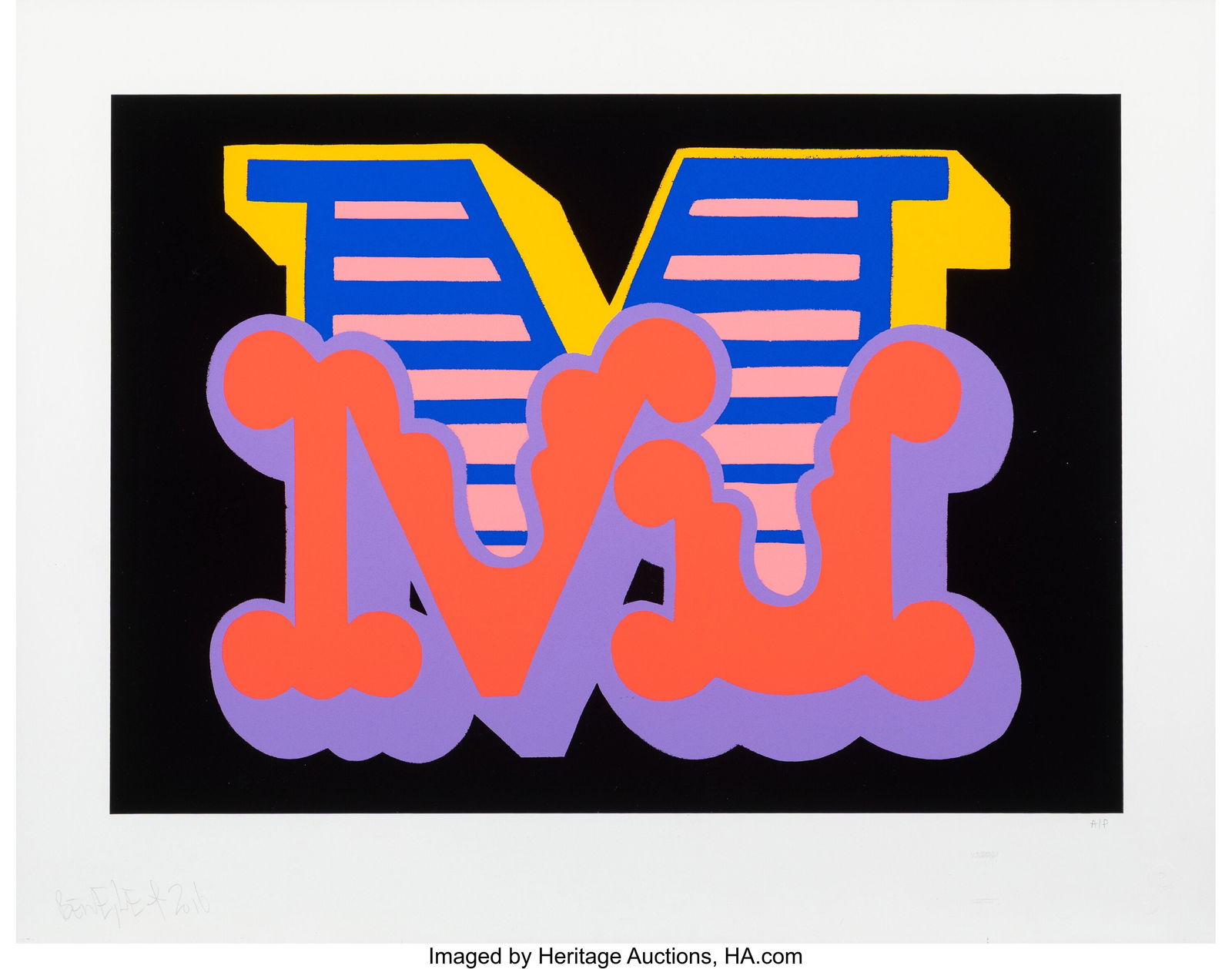 Ben Eine (b. 1970) Letter M (Dark Blue Variant),: Ben Eine (b. 1970) Letter M (Dark Blue Variant), from the Letter Series, 2016 Screenprint in colors on paper 21-3/4 x 27-1/2 inches (55.2 x 6