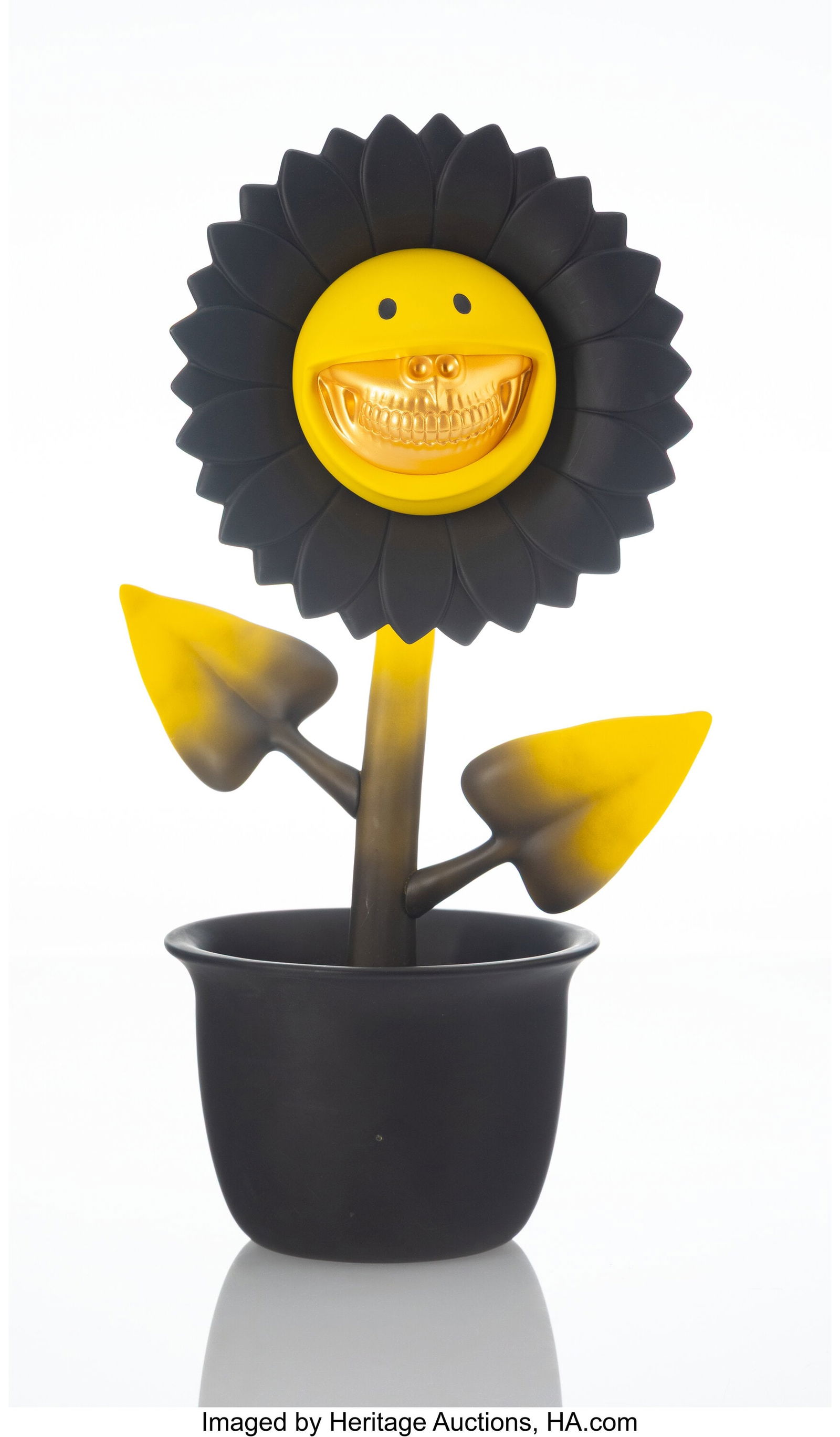Ron English (b. 1959) Shocking Sunflower: Smiley: Ron English (b. 1959) Shocking Sunflower: Smiley Gold Grin (Dark Force Edition), 2017 Painted cast vinyl 16-1/2 x 9-1/2 x 7-1/2 inches (41&perio
