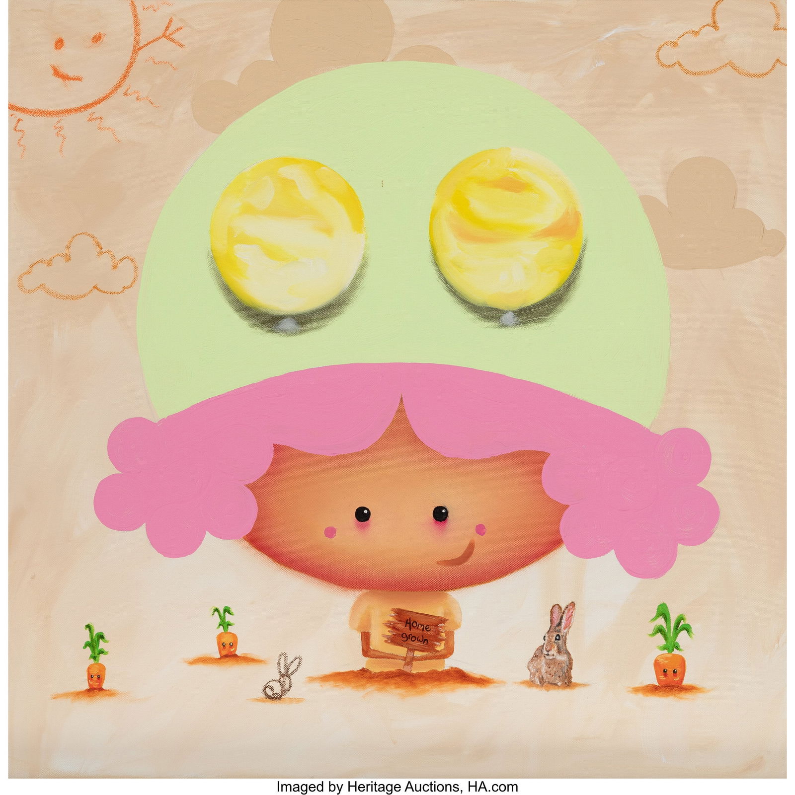 David Kaye (b. 1986) Home Grown, 2022 Acrylic an: David Kaye (b. 1986) Home Grown, 2022 Acrylic and oil on canvas 27-1/2 x 27-1/2 inches (69.8 x 69.8 cm) Titled, signed, and dated on