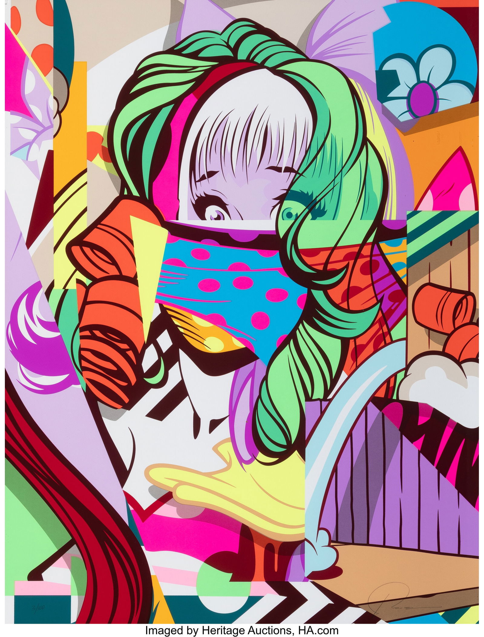 POSE (Jordan Nickel) (b. 1980) Doll (Green),: POSE (Jordan Nickel) (b. 1980) Doll (Green), 2017 Screenprint in colors on Mohawk paper 30 x 23 inches (76.2 x 58.4 cm) (sheet&r