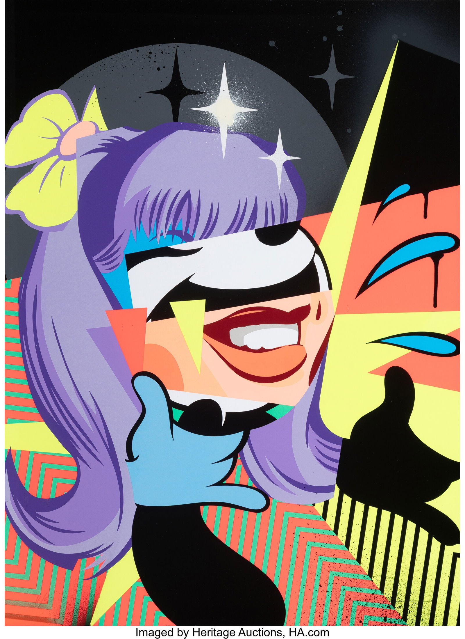 POSE (Jordan Nickel) (b. 1980) Relief 2, 2023 Sc: POSE (Jordan Nickel) (b. 1980) Relief 2, 2023 Screenprint in colors with spray paint hand-embellishments on Mohawk paper 30 x 22 inches (76.2 x 55.9