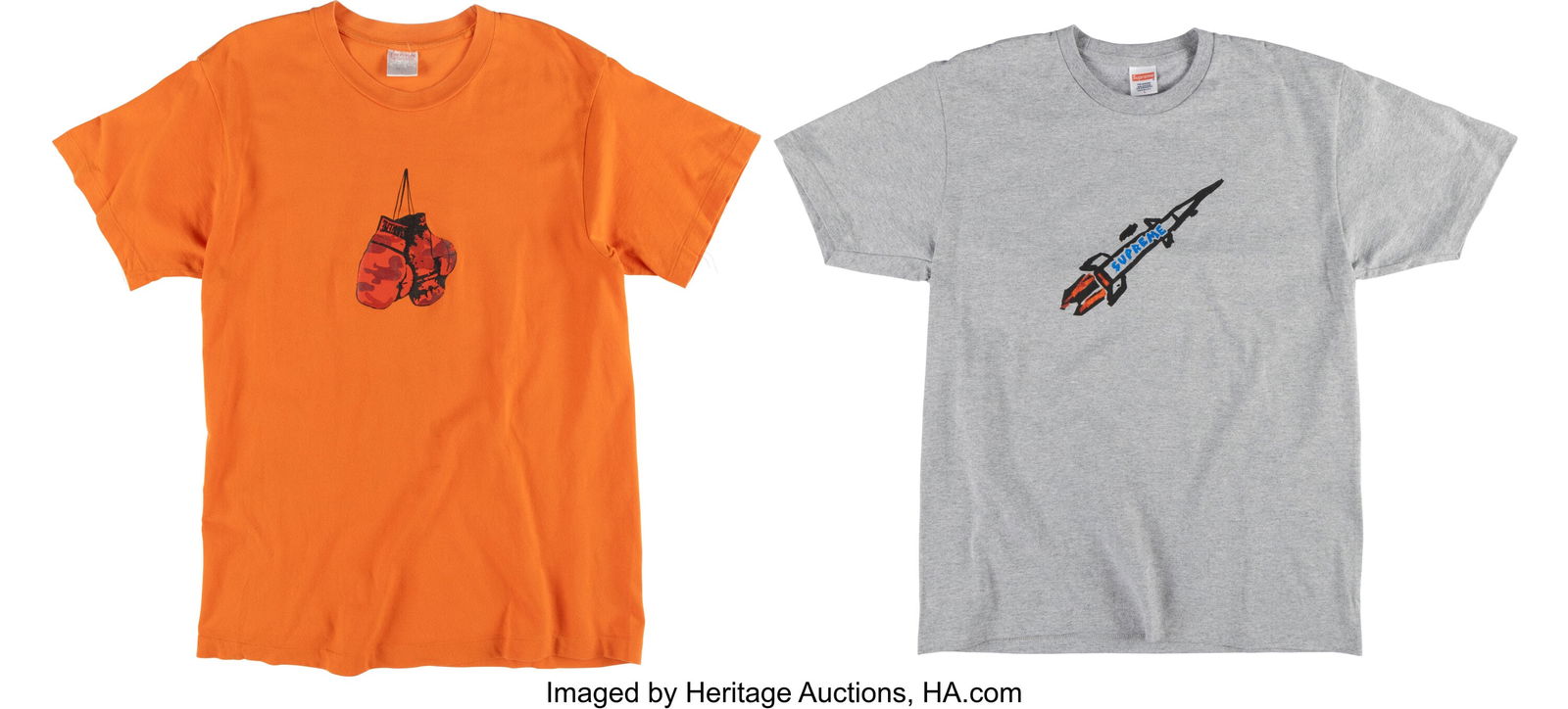 Supreme Boxing Glove Tee; Rocket Tee (two works: Supreme Boxing Glove Tee; Rocket Tee (two works), 1998-2014 Fall/Winter Collection Size Large HID03101062020 © 2026 Heritage Auctions | All Rights Reserved www&perio