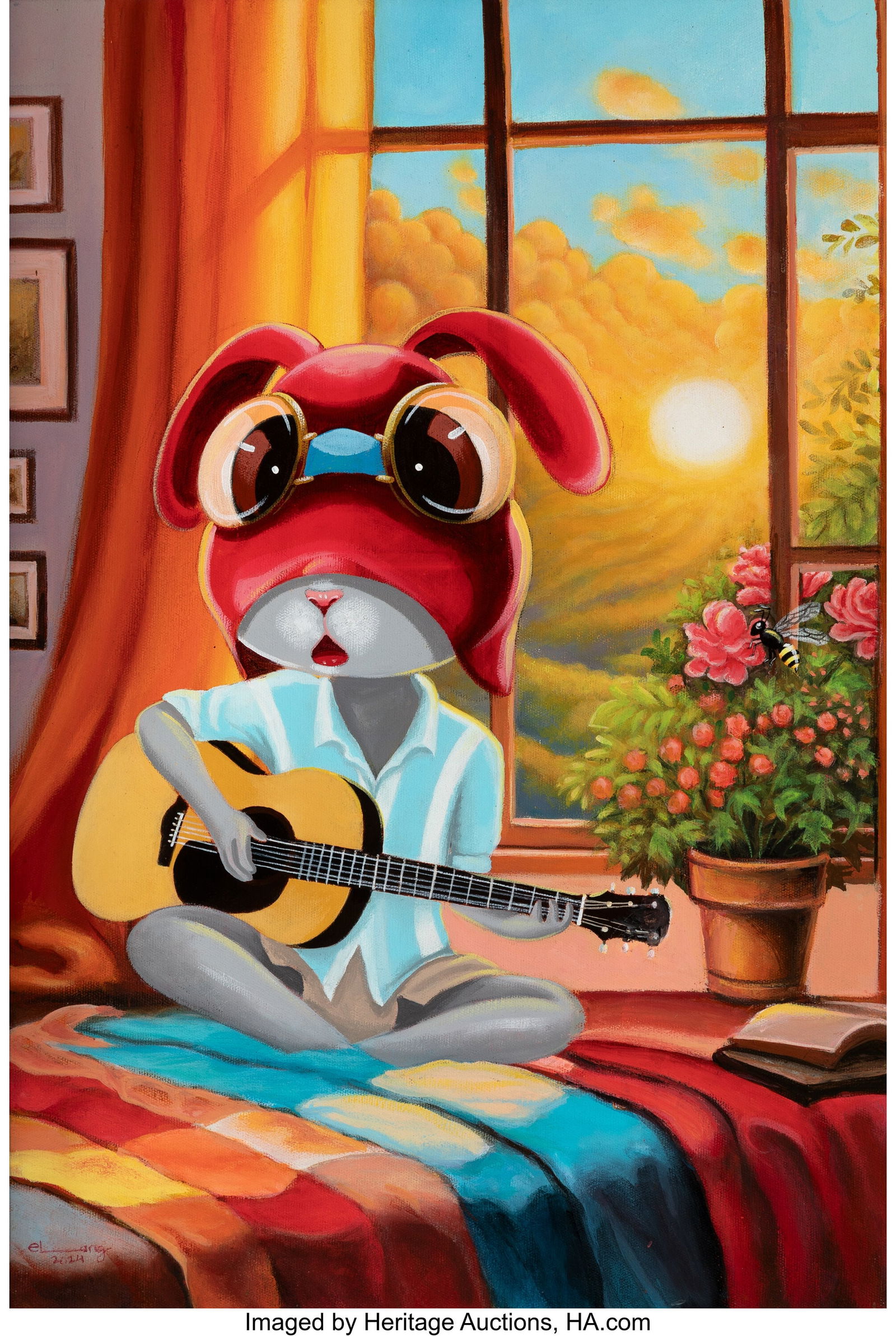 Elang Sutajaya (Indonesian, b. 1987) Sing with t: Elang Sutajaya (Indonesian, b. 1987) Sing with the Bees, 2024 Acrylic on canvas 23-1/2 x 15-3/4 inches (59.7 x 40.0 cm) Signed and dated lo