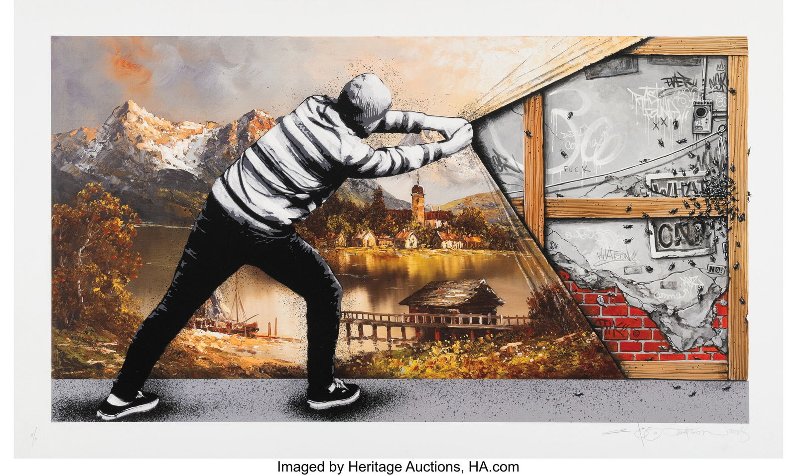 Martin Whatson (b. 1984) Behind The Curtain (The: Martin Whatson (b. 1984) Behind The Curtain (The Wall), 2018 Pigment Print On 300gsm somerset satin Paper 18-3/4 x 31-1/4 inches (47.6 x 79.