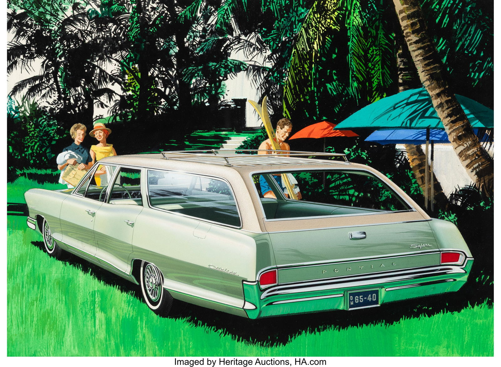 Arthur "Art" Fitzpatrick (American, 1919-2015) &: Arthur "Art" Fitzpatrick (American, 1919-2015) & Van Kaufman (American, 1918-1995) Pontiac Catalina Safari advertisement, 1965 Mixed media with collage on boa