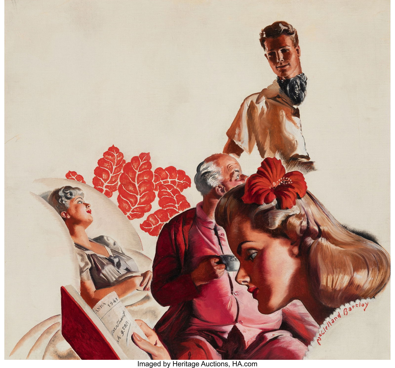 McClelland Barclay (American, 1891-1943) Tropica: McClelland Barclay (American, 1891-1943) Tropical Oil Treatment advertisement, 1941 Oil on canvas 33 x 35-1/2 inches (83.8 x 90.2 cm) Signed lower rig