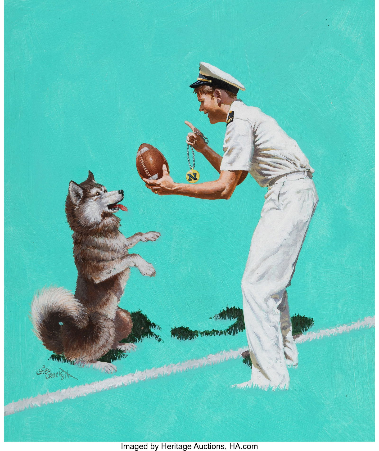 Gibson Crockett (American, 1912-2000) Army vs. N: Gibson Crockett (American, 1912-2000) Army vs. Navy football program Oil on Masonite 23-7/8 x 17-1/2 inches (60.6 x 44.5 cm) Signed lower left&co