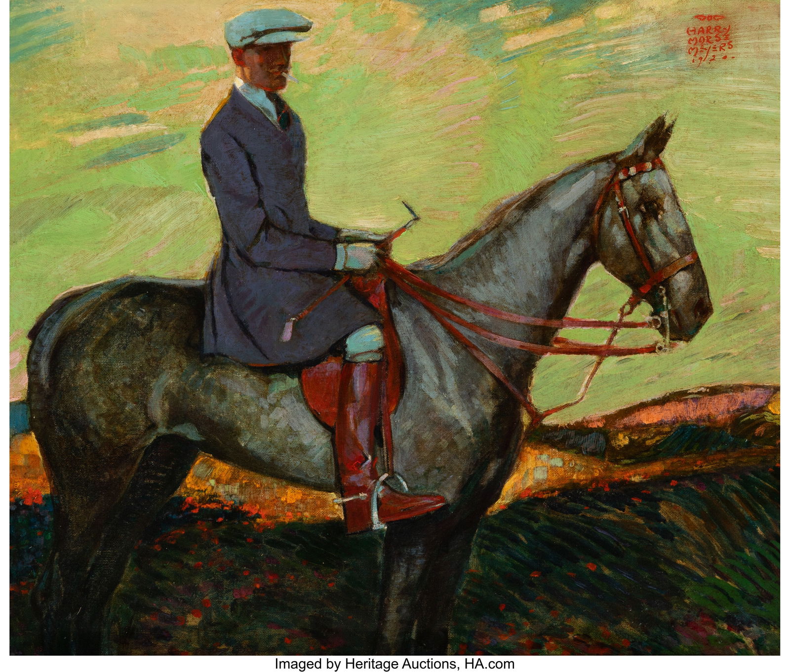 Harry Morse Meyers (American, 1886-1962) Man on: Harry Morse Meyers (American, 1886-1962) Man on Horse, likely advertisement, 1920 Oil on canvas 17 x 20 inches (43.2 x 50.8 cm) Signed and dated upp