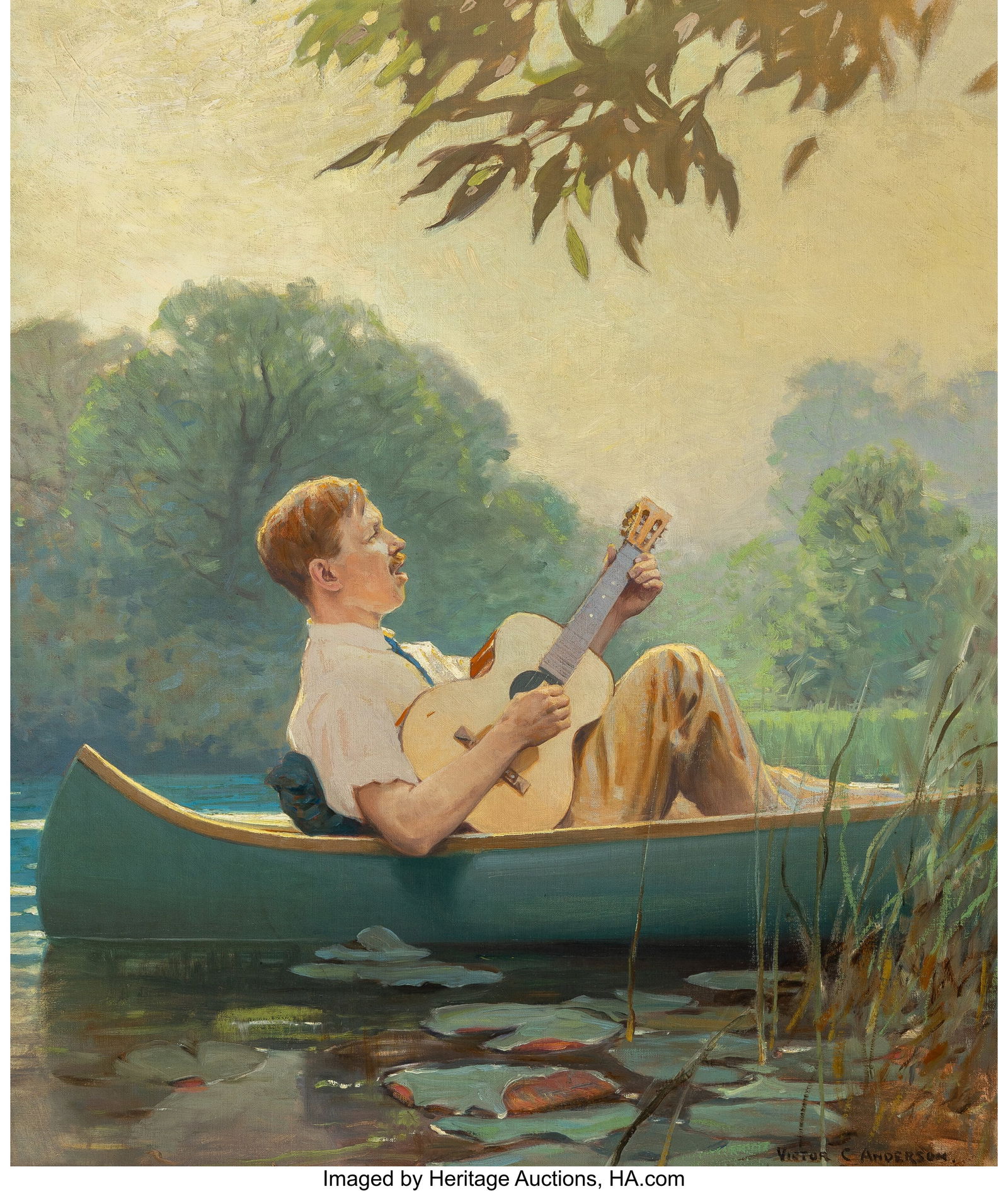Victor Coleman Anderson (American, 1882-1937) Po: Victor Coleman Anderson (American, 1882-1937) Pond Song, 1926 Oil on canvas 24 x 20 inches (61.0 x 50.8 cm) Signed lower right: Victor C Anderson HI
