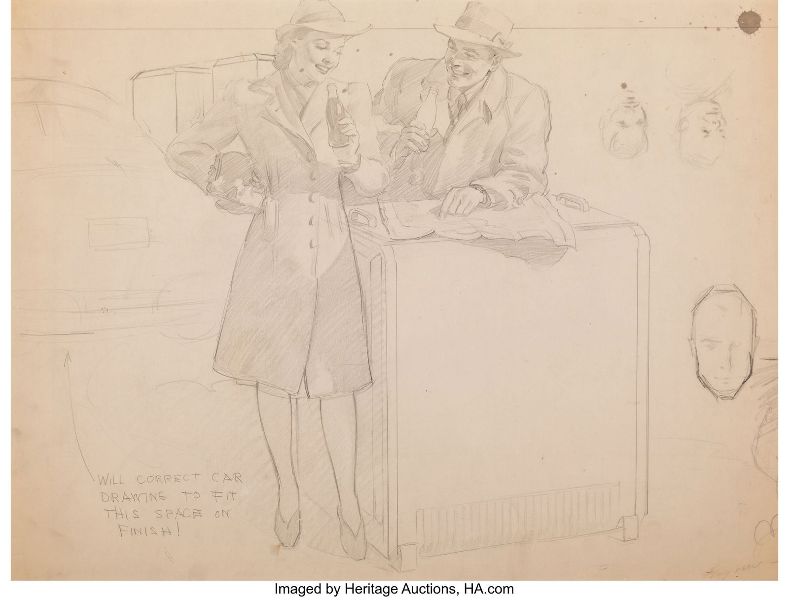 Gil Elvgren (American, 1914-1980) Cola advertise: Gil Elvgren (American, 1914-1980) Cola advertisement study Pencil on board 20 x 21 inches (50.8 x 53.3 cm) Signed lower right: Gil Elvgren HID03101062020