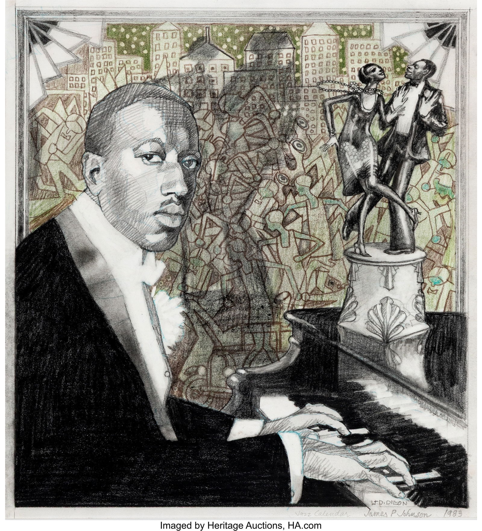 Leo and Diane Dillon (American, 20th Century) Ja: Leo and Diane Dillon (American, 20th Century) James P. Johnson, Smirnoff Vodka advertising calendar, 1983 Colored pencil and pencil on vellum 12-1/2 x 11-1/2