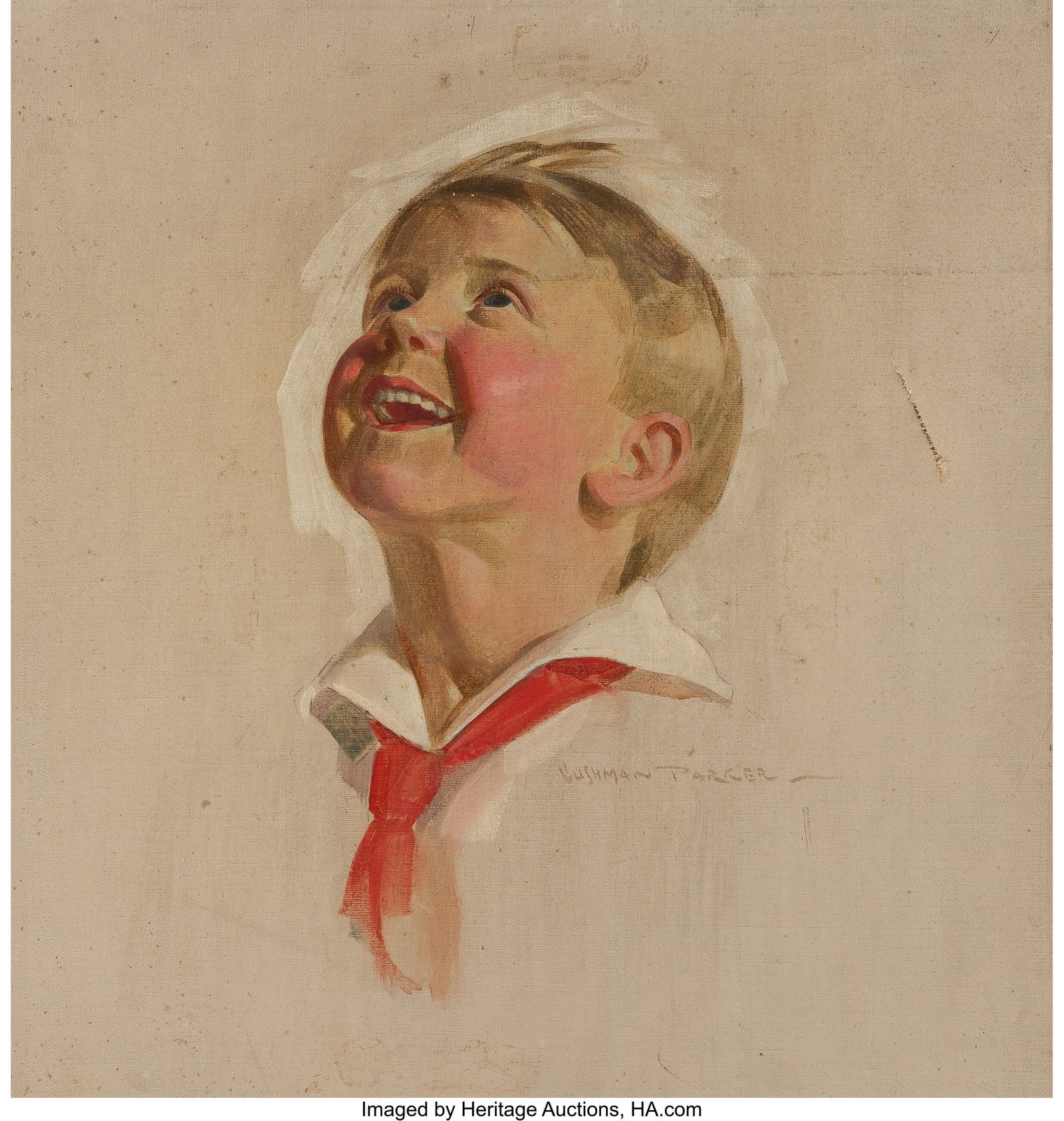 Cushman Parker (American, 1881-1940) Young Boy i: Cushman Parker (American, 1881-1940) Young Boy in Awe Oil on canvas 19 x 18 inches (48.3 x 45.7 cm) Signed center right: Cushman Parker- HID03101062020 &c