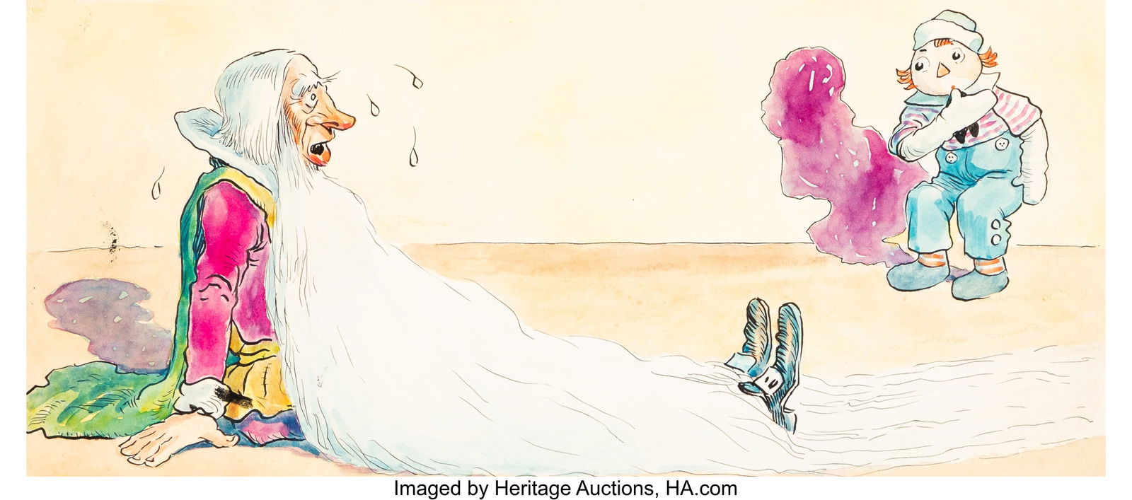 Johnny Gruelle (American, 1880-1938) Raggedy Ann: Johnny Gruelle (American, 1880-1938) Raggedy Ann's Magical Wishes children's book interior, 1928 Watercolor and ink on board 4-7/8 x 9-1/2 inches (12.4 x 24&p