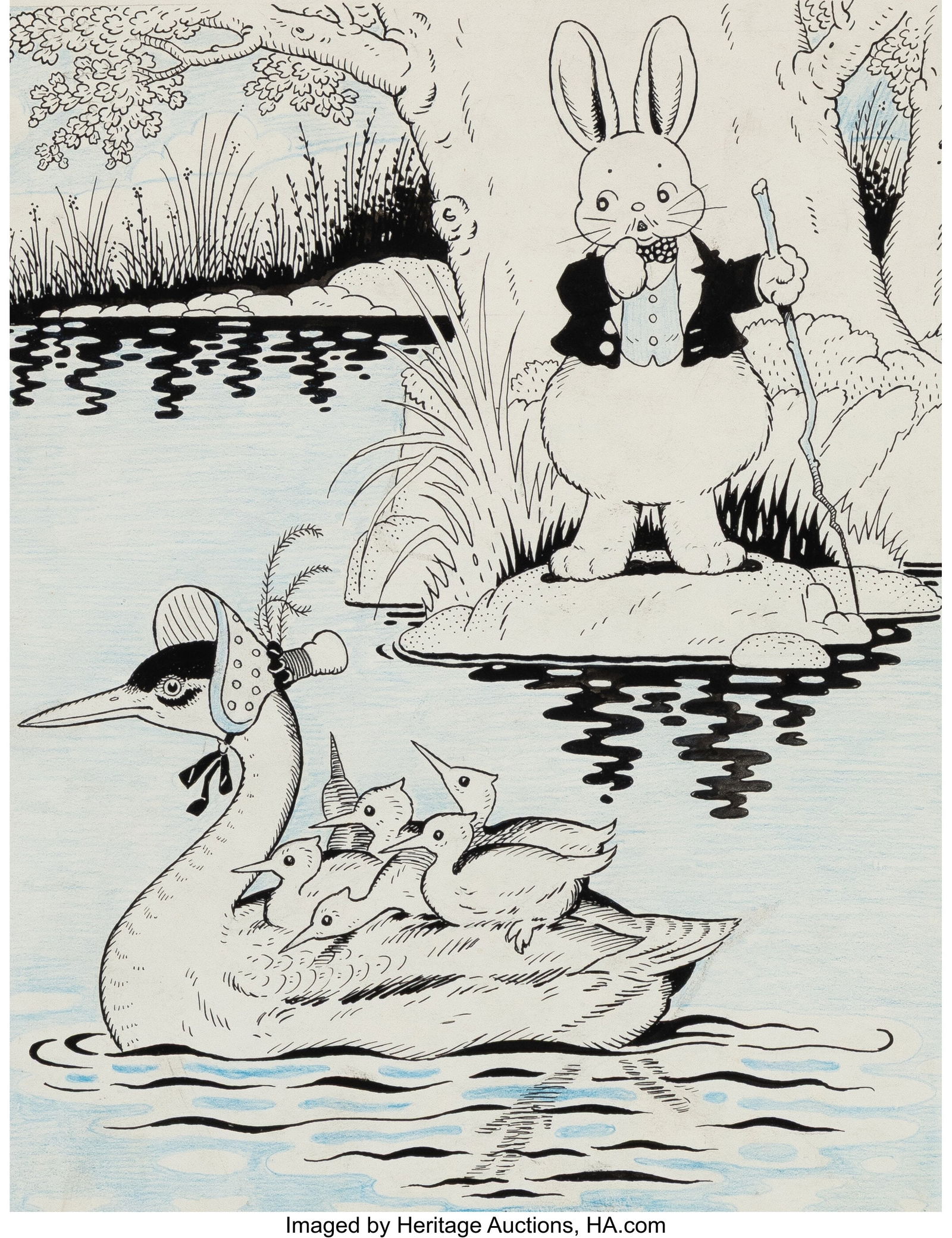 Harrison Cady (American, 1877-1970) At the Smili: Harrison Cady (American, 1877-1970) At the Smiling Pool children's book interior, 1945 Ink and pencil on paper 13-1/2 x 13-1/2 inches (34.3 x 34.3 cm&r