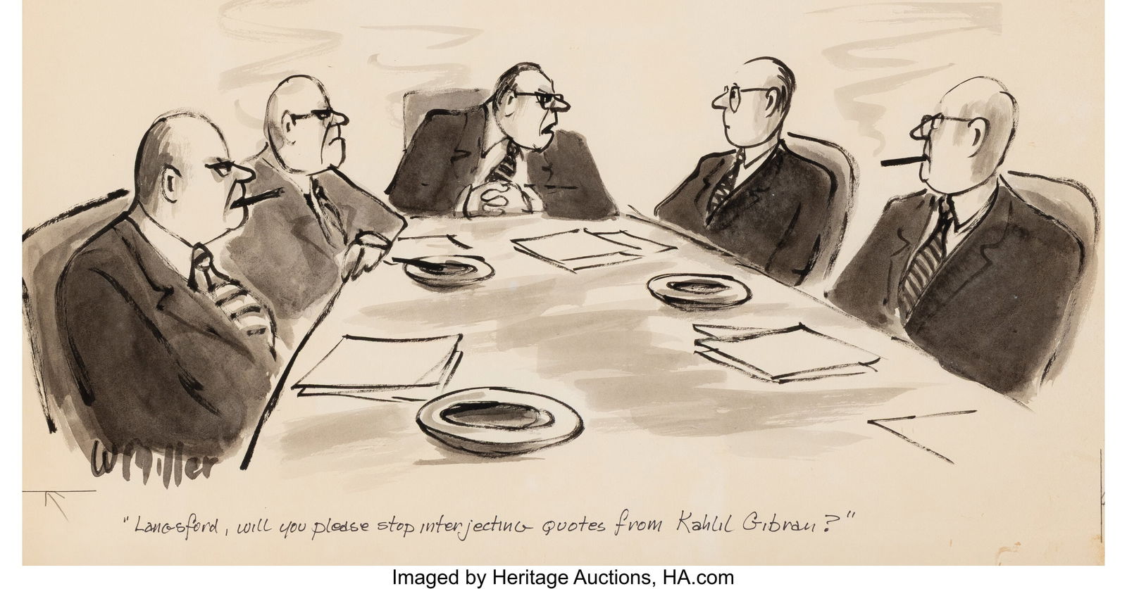 Warren Miller (American, b. 1936) Kahlil Gibran,: Warren Miller (American, b. 1936) Kahlil Gibran, New Yorker cartoon, June 20, 1977 Ink and watercolor on paper 17-1/2 x 24 inches (44.5 x 61&pe