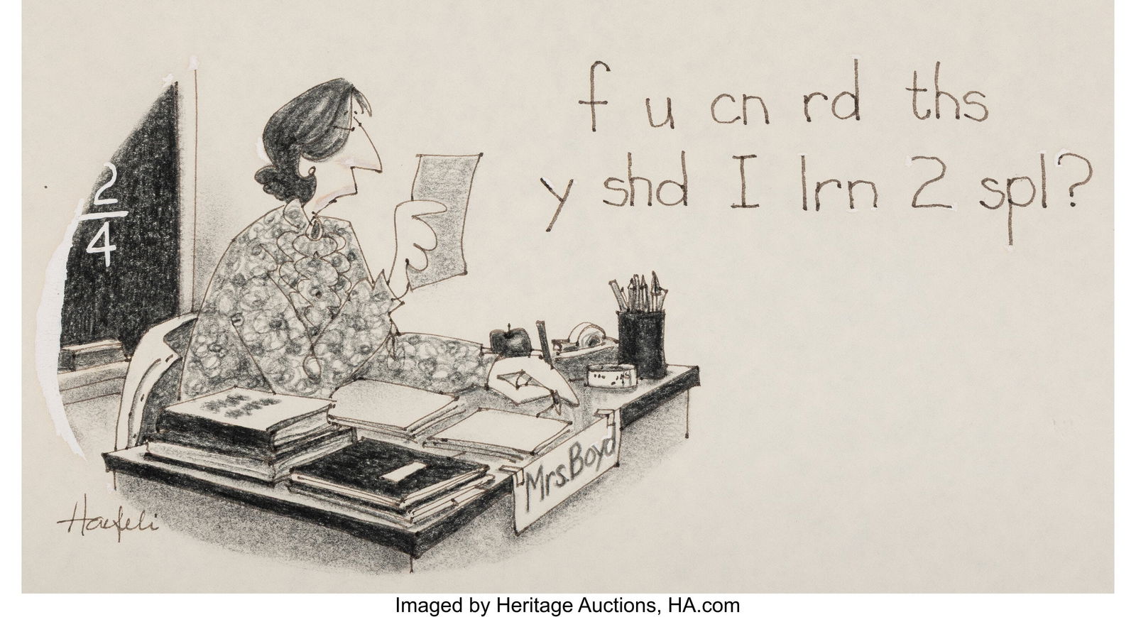 William Haefeli (American, b. 1953) F U Cn Rd Th: William Haefeli (American, b. 1953) F U Cn Rd Ths...cartoon, August 1983 Ink on paper 8-1/2 x 11 inches (21.6 x 27.9 cm) &