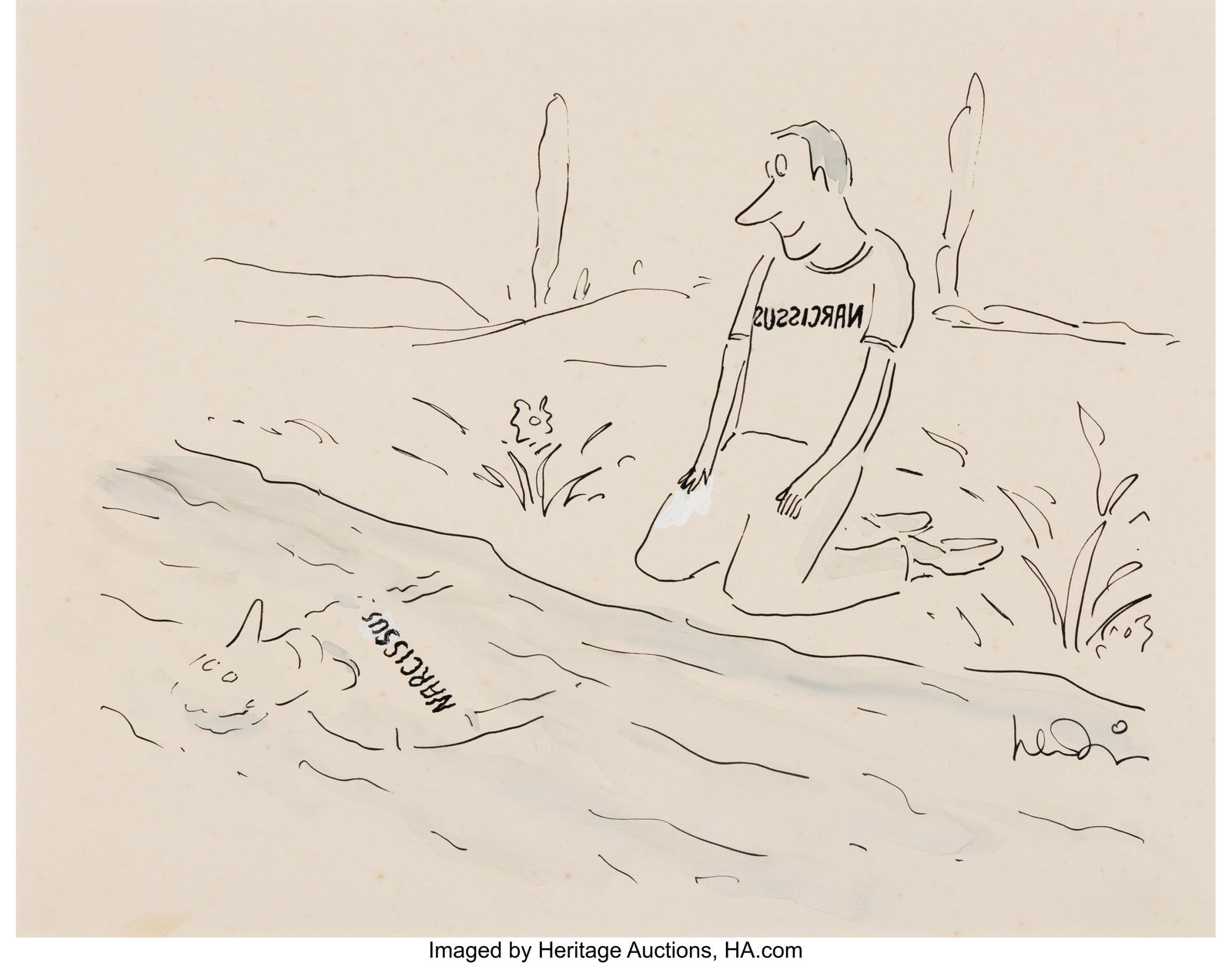 Arnie Levin (American, b. 1938) Narcissus, New Y: Arnie Levin (American, b. 1938) Narcissus, New Yorker cartoon, November 21, 1988 Ink and watercolor on paper 11-1/2 x 14-1/4 inches (29.2 x