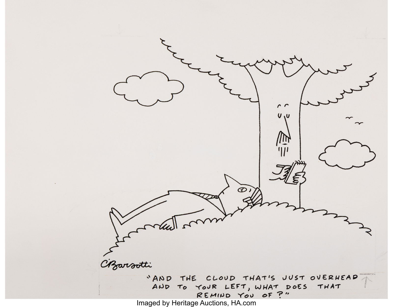 Charles Barsotti (American, 1933-2014) And the C: Charles Barsotti (American, 1933-2014) And the Cloud That's Just Overhead..., New Yorker cartoon, May 21, 1990 Ink on paper 7-1/2 x 9-1/2