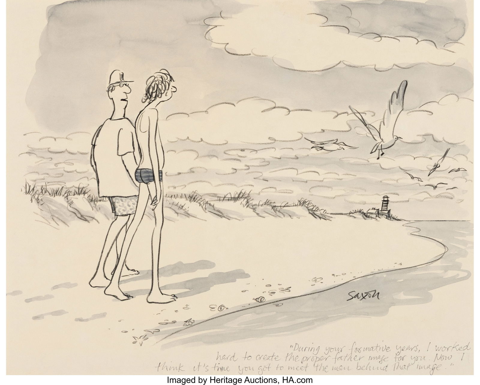 Charles Saxon (American, 1920-1988) During Your: Charles Saxon (American, 1920-1988) During Your Formative Years..., New Yorker cartoon Watercolor and pencil on paper laid on board 13-1/2 x 15-3/4 i