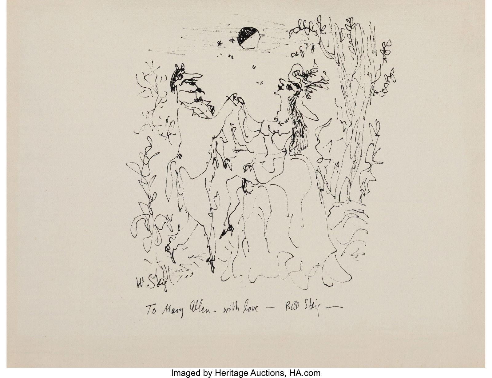 William Steig (American, 1907-2003) Dance by Moo: William Steig (American, 1907-2003) Dance by Moonlight Ink on paper 8 x 10-1/4 inches (20.3 x 26.0 cm) (sheet) Signed lower left: W.