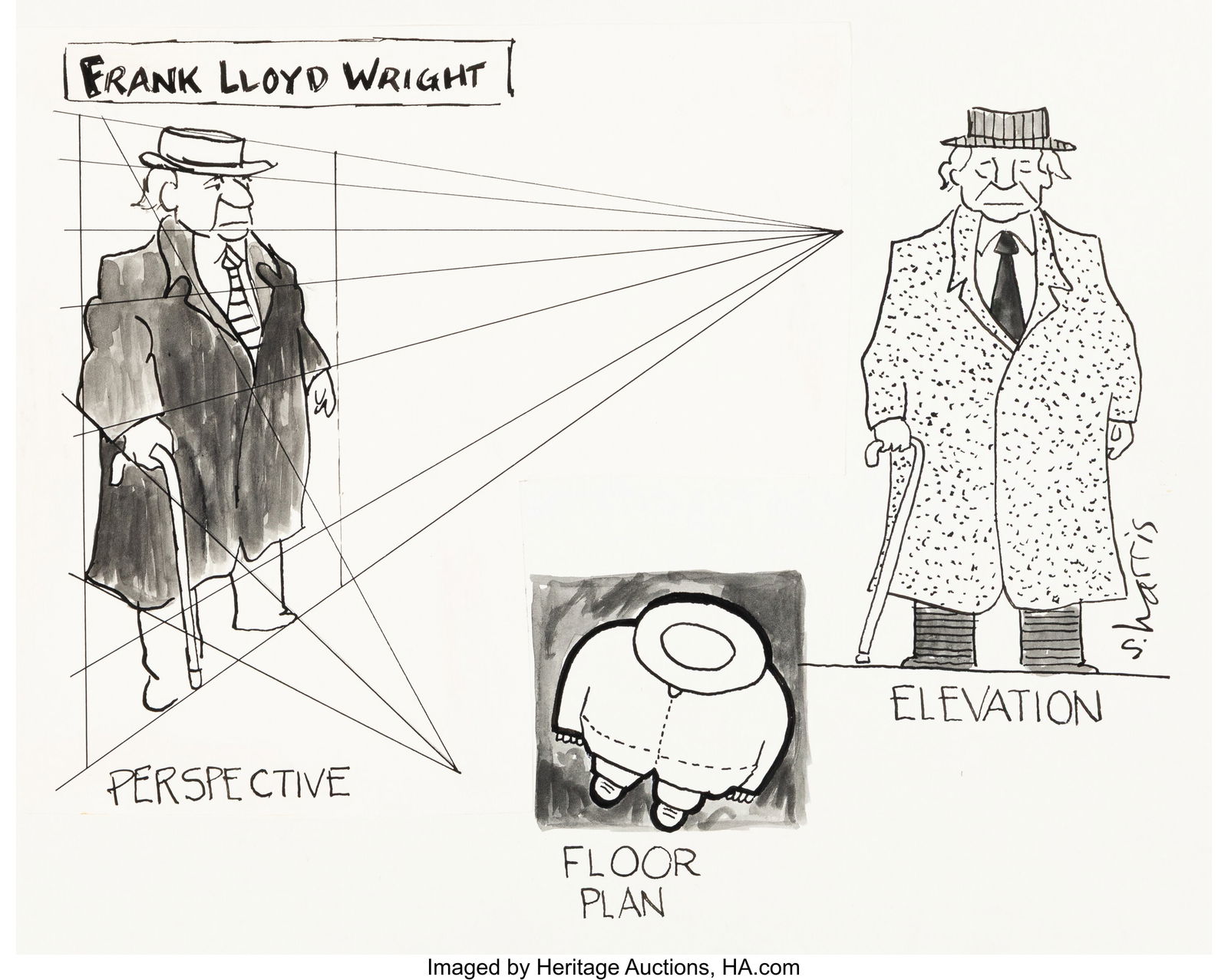 Sidney Harris (American, b. 1933) Frank Lloyd Wr (1 of 3)