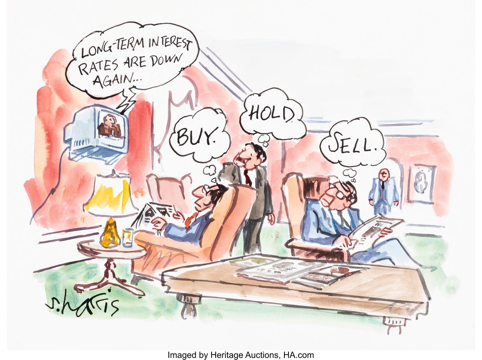 Sidney Harris (American, b. 1933) Hemispheres ca: Sidney Harris (American, b. 1933) Hemispheres cartoon, March 1997 Watercolor on paper 11 x 14 inches (27.9 x 35.6 cm) (sheet) Signed lowe