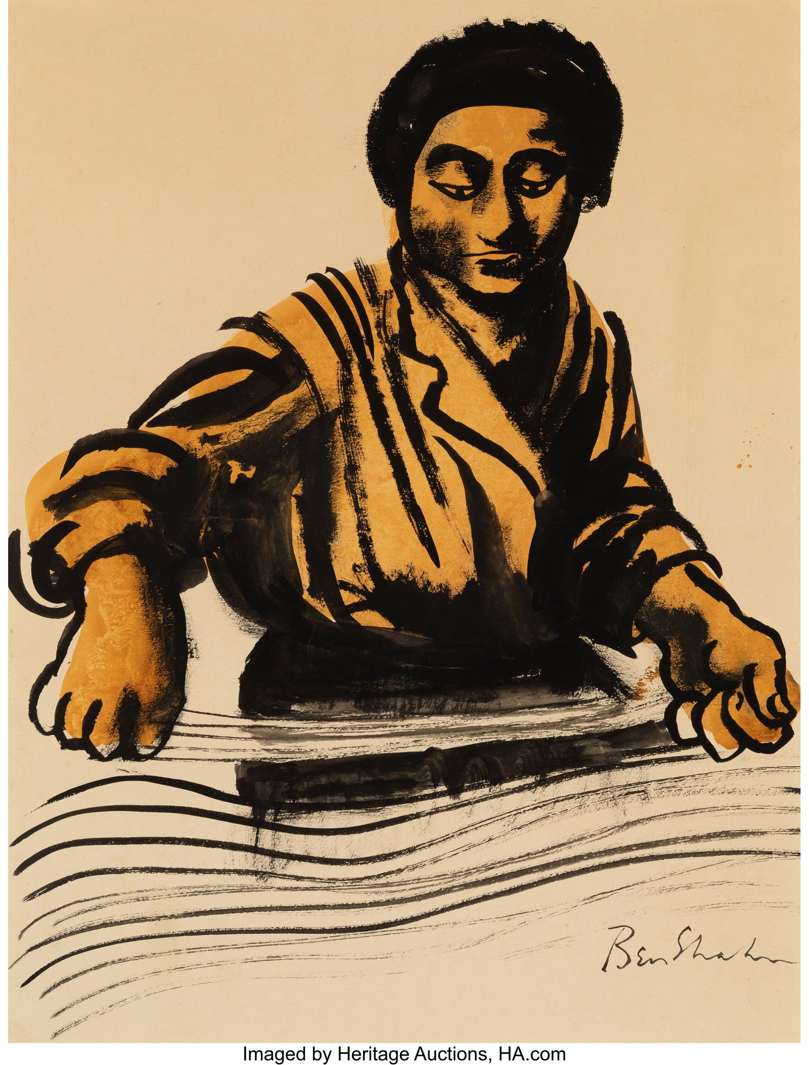 Ben Shahn (American, 1898-1969) Yellow Spinner,: Ben Shahn (American, 1898-1969) Yellow Spinner, circa 1938 Ink and gouache on paper 15 x 11-1/4 inches (38.1 x 28.6 cm) (sight) Signed lower