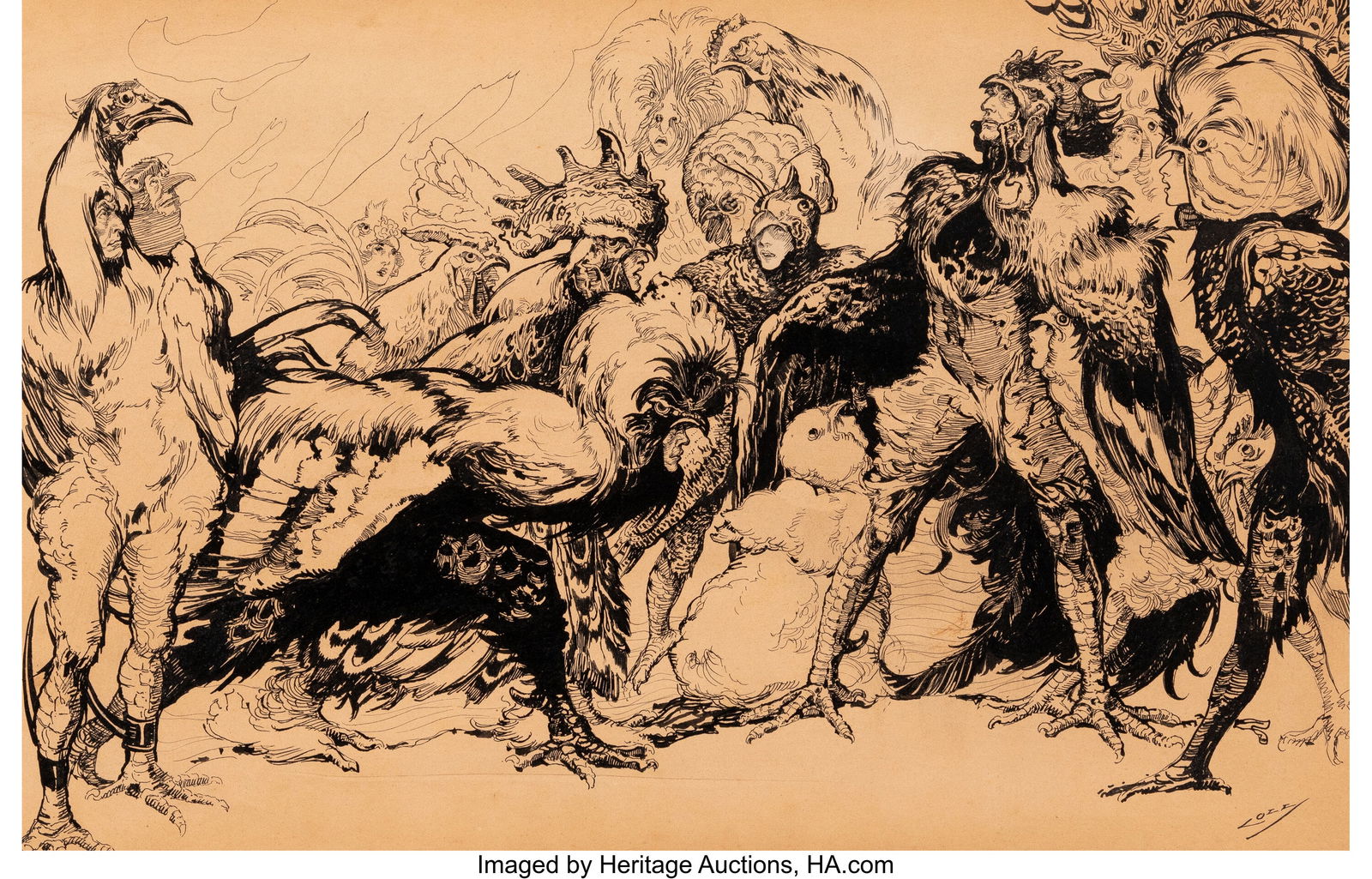 Joseph Clement Coll (American, 1881-1921) Chanti: Joseph Clement Coll (American, 1881-1921) Chanticleer Ink on board 12 x 20 inches (30.5 x 50.8 cm) Signed lower right: Coll HID03101062020 © 2026 Her