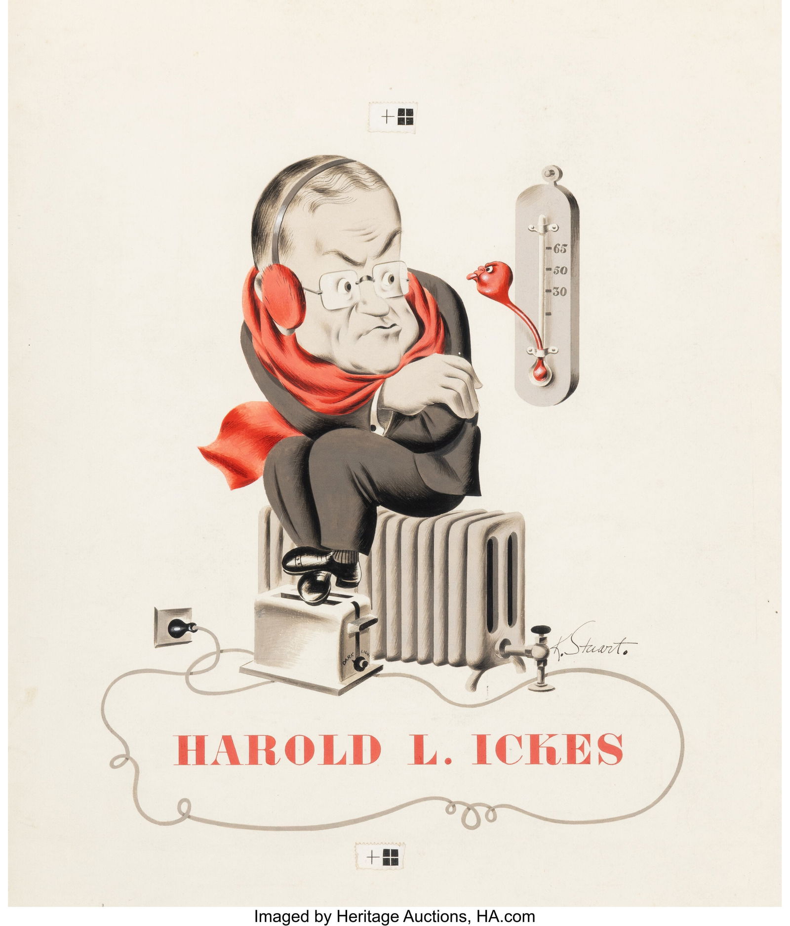 Kenneth James Stuart (American, 1905-1993) Ickes: Kenneth James Stuart (American, 1905-1993) Ickes, Saturday Evening Post interior Gouache on board 17-3/4 x 15 inches (45.1 x 38.1 cm) Signed lower rig