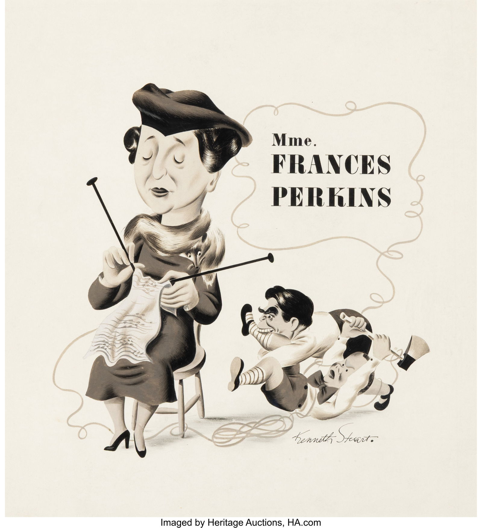 Kenneth James Stuart (American, 1905-1993) Franc: Kenneth James Stuart (American, 1905-1993) Frances Perkins, Saturday Evening Post interior Gouache and ink on board 12-1/2 x 11-1/2 inches (31.8 x 29.2