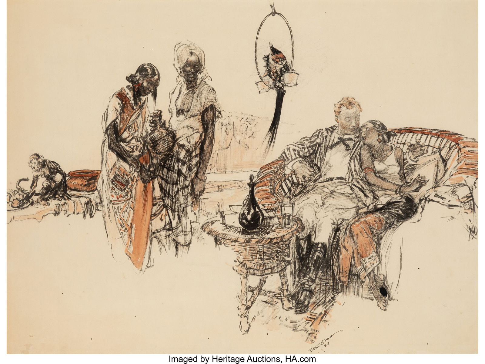 Henry Raleigh (American, 1880-1944) The Force of: Henry Raleigh (American, 1880-1944) The Force of Circumstance, Hearst's International interior, January 1924 Ink and watercolor on board 16-1/2 x 22 inches (41&per