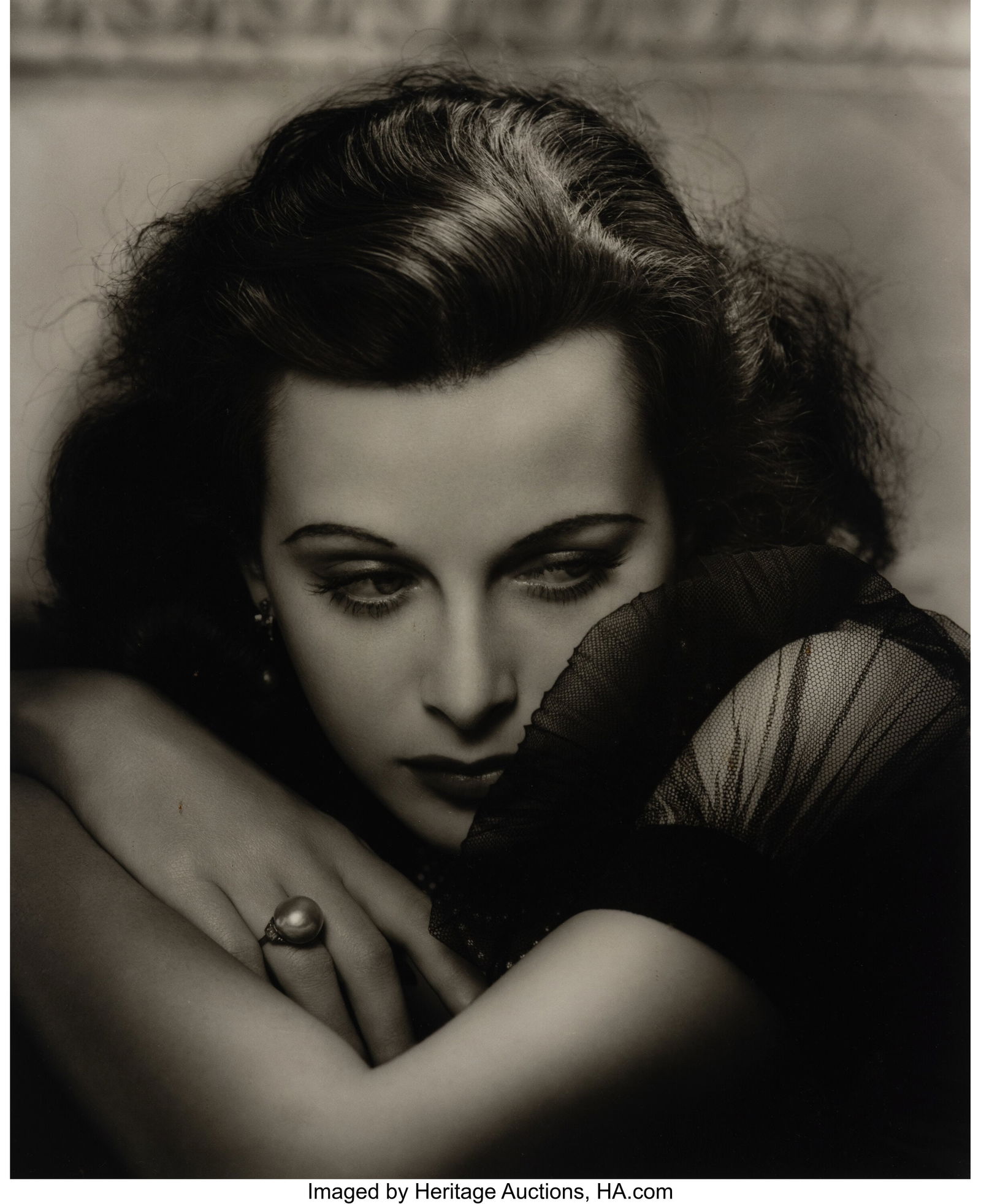 George Hurrell (American, 1904-1992) Hedy Lamarr: George Hurrell (American, 1904-1992) Hedy Lamarr, 1938 Gelatin silver print, printed later 19 x 15-1/4 inches (48.3 x 38.7 cm) (image)