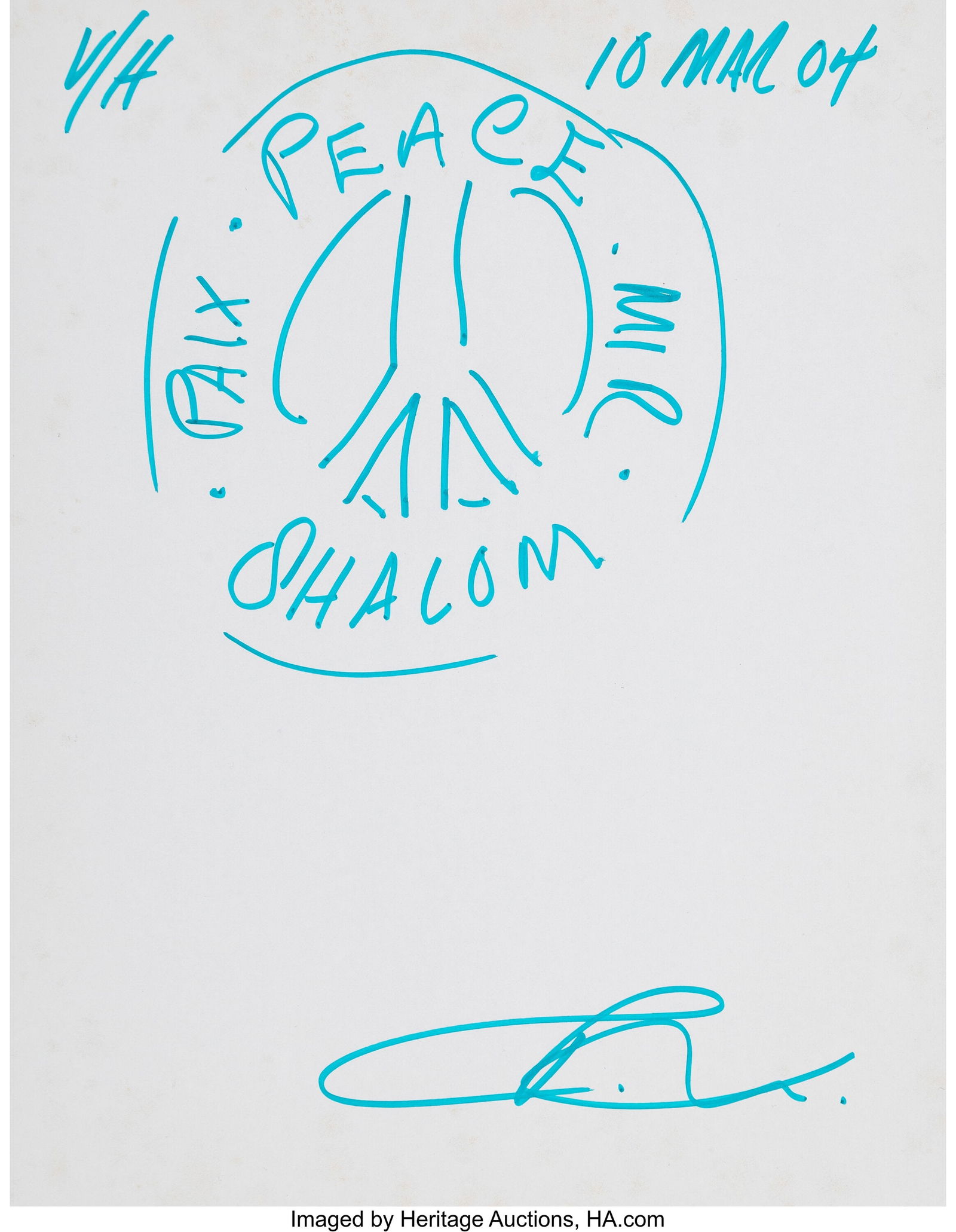 Robert Indiana (1928-2018) Shalom (study), 2004: Robert Indiana (1928-2018) Shalom (study), 2004 Ink in colors on cardstock 11 x 8-1/2 inches (27.9 x 21.6 cm) (sheet) Signed in blue ink